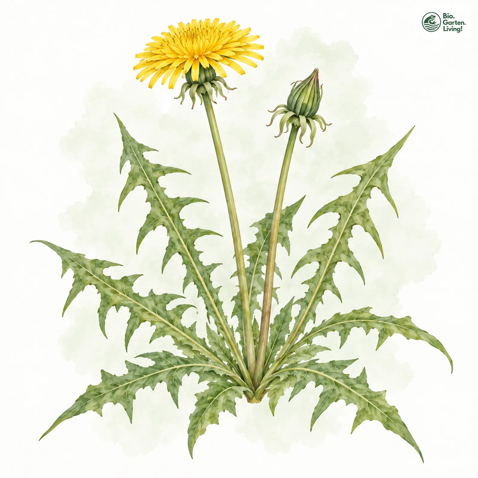 Aquarellzeichnung: Ausgezogenlappiger Löwenzahn (Taraxacum exsertum)
