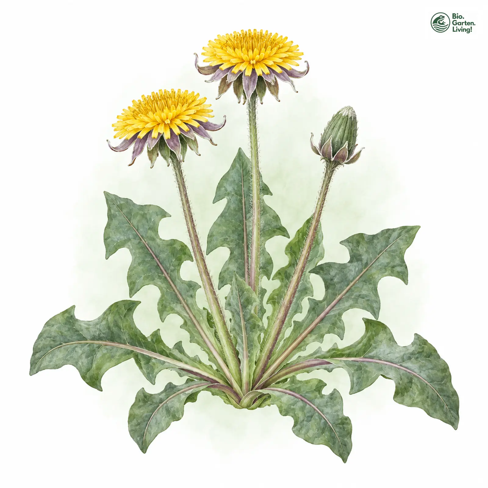 Aquarellzeichnung: Lilahülliger Löwenzahn (Taraxacum floccosum)