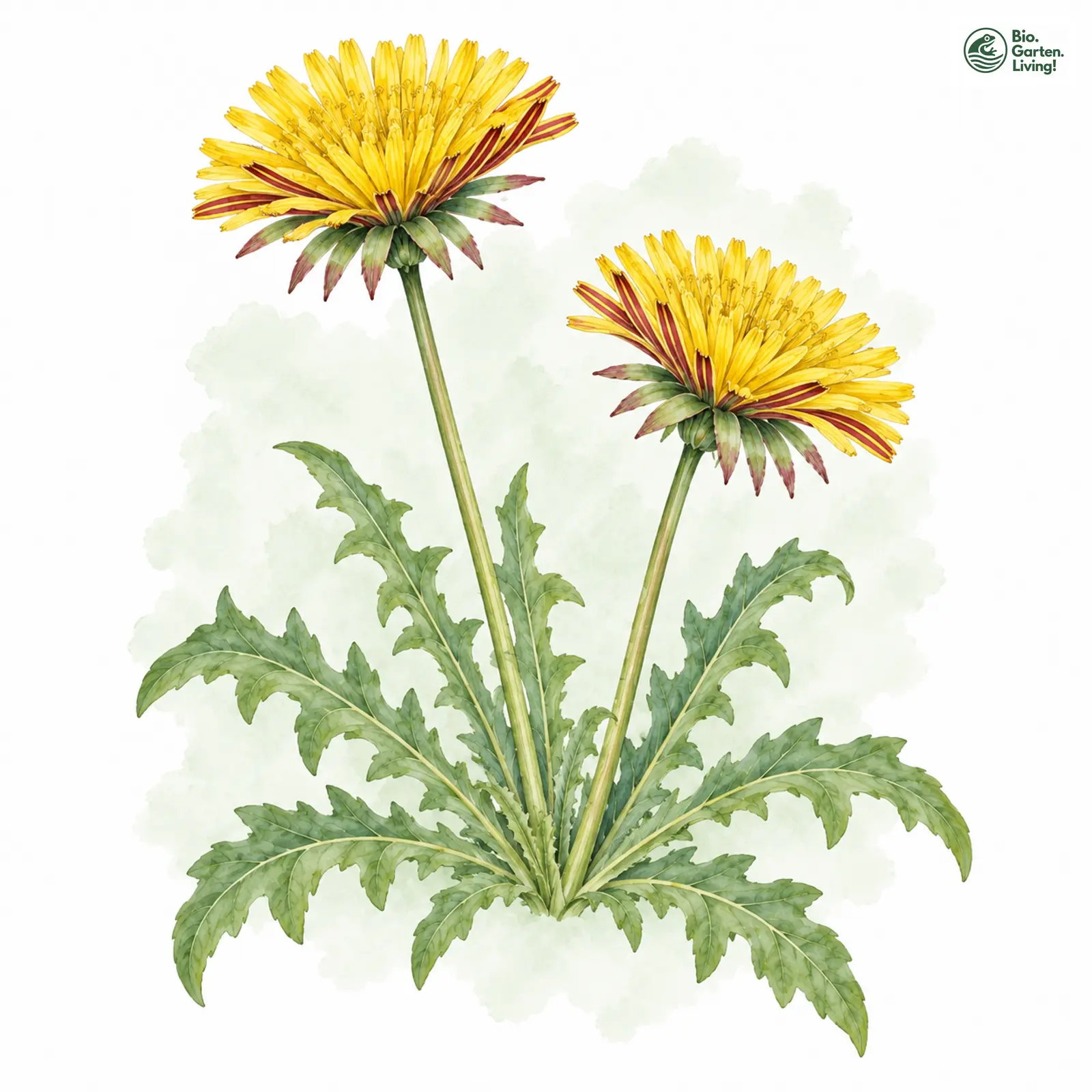 Aquarellzeichnung: Blutroter Löwenzahn (Taraxacum haematicum)