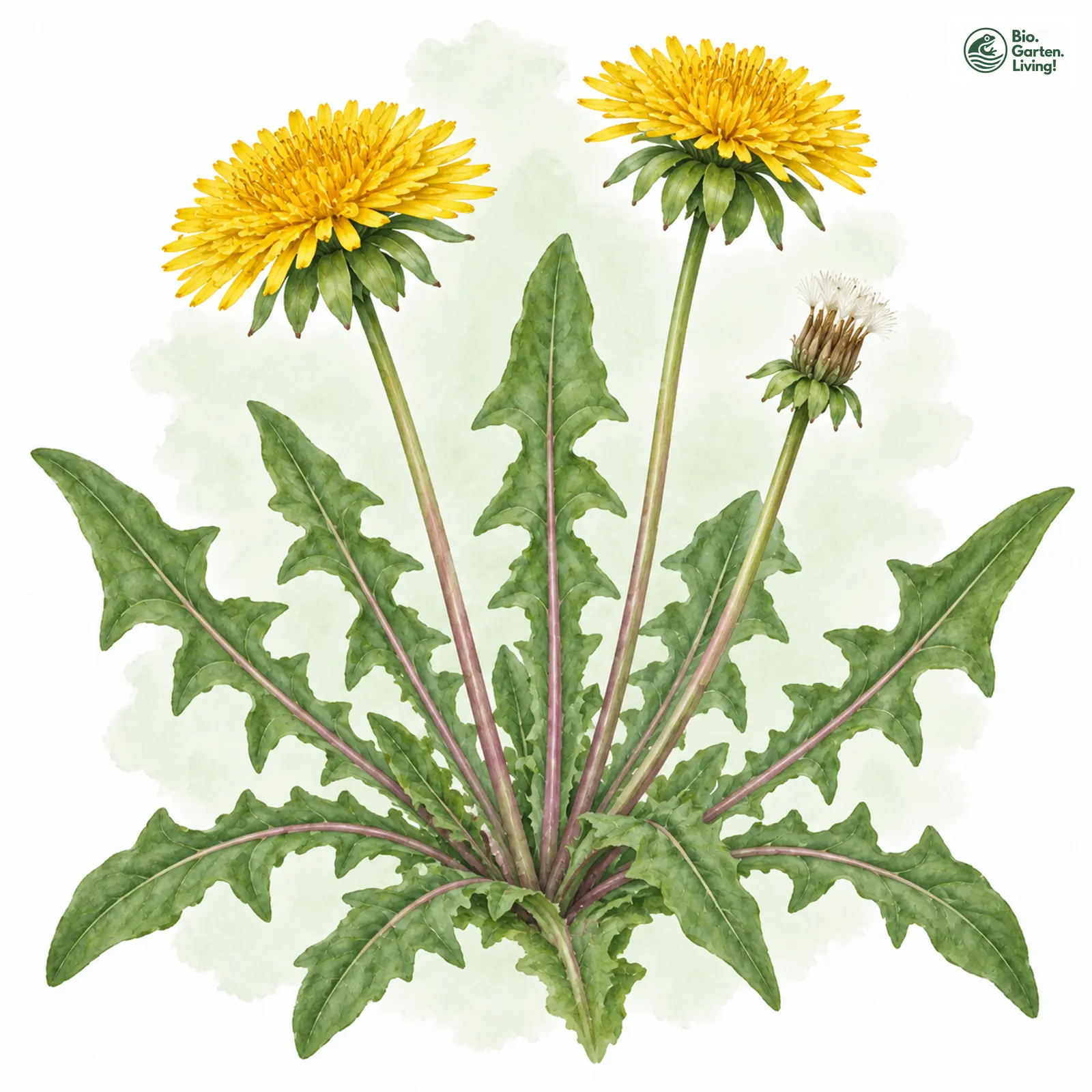 Aquarellzeichnung: Dünnzüngiger Löwenzahn (Taraxacum leptoglotte)