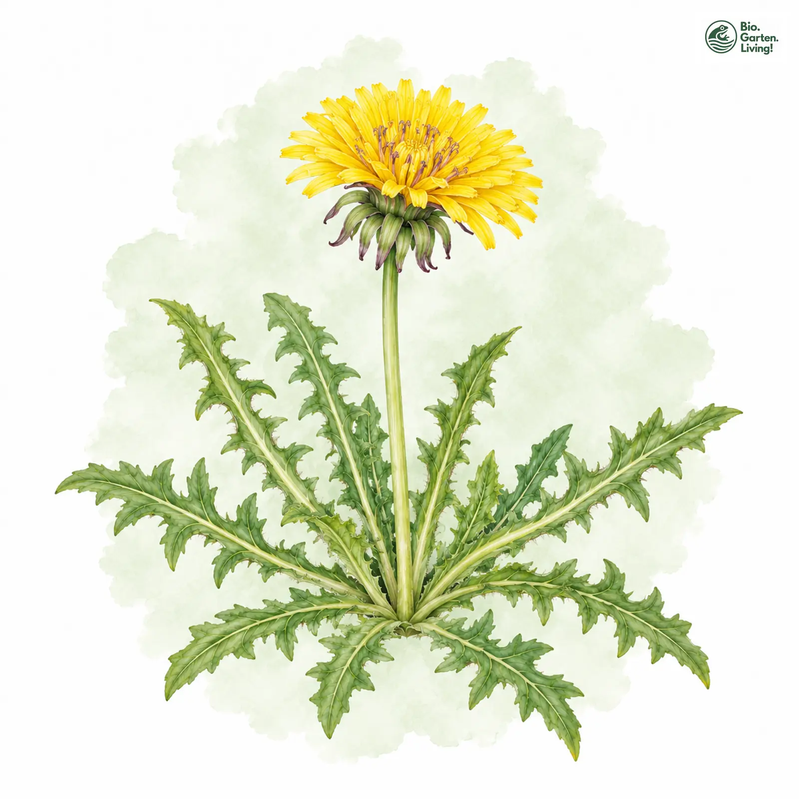 Aquarellzeichnung: Weißfüßiger Löwenzahn (Taraxacum leucopodum)