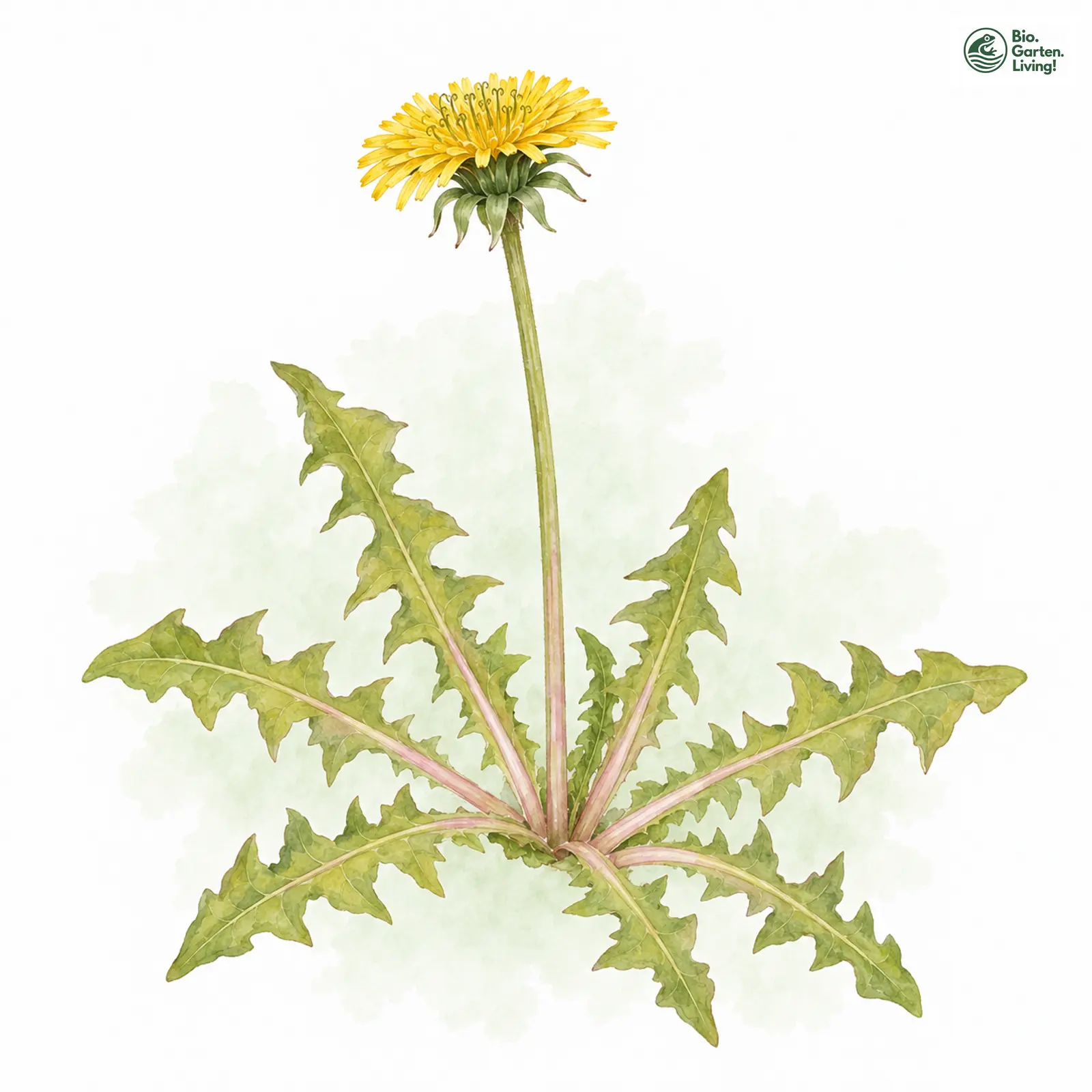 Aquarellzeichnung: Gelbgrüner Löwenzahn (Taraxacum luteoviride)