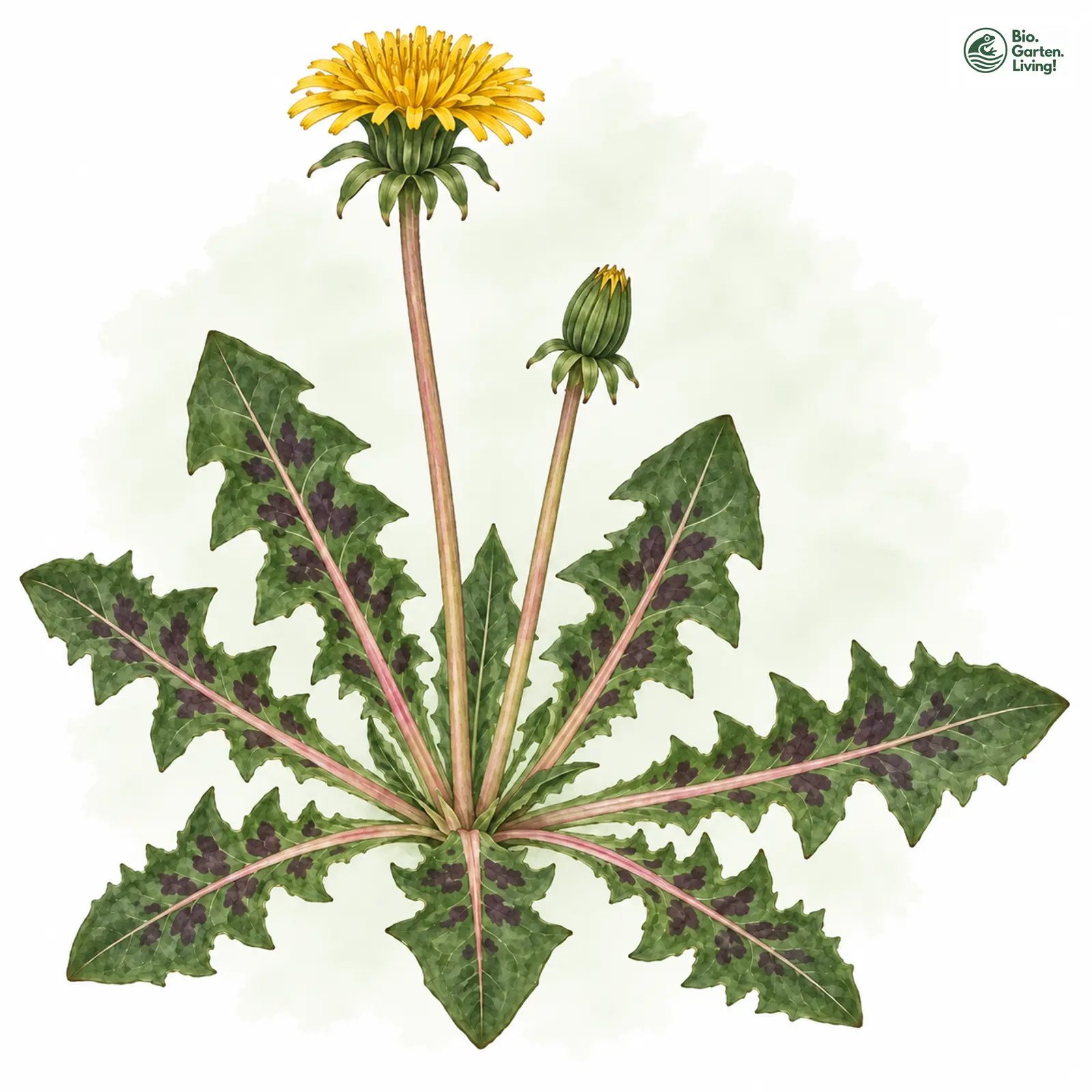 Aquarellzeichnung: Gefleckter Löwenzahn (Taraxacum maculatum)