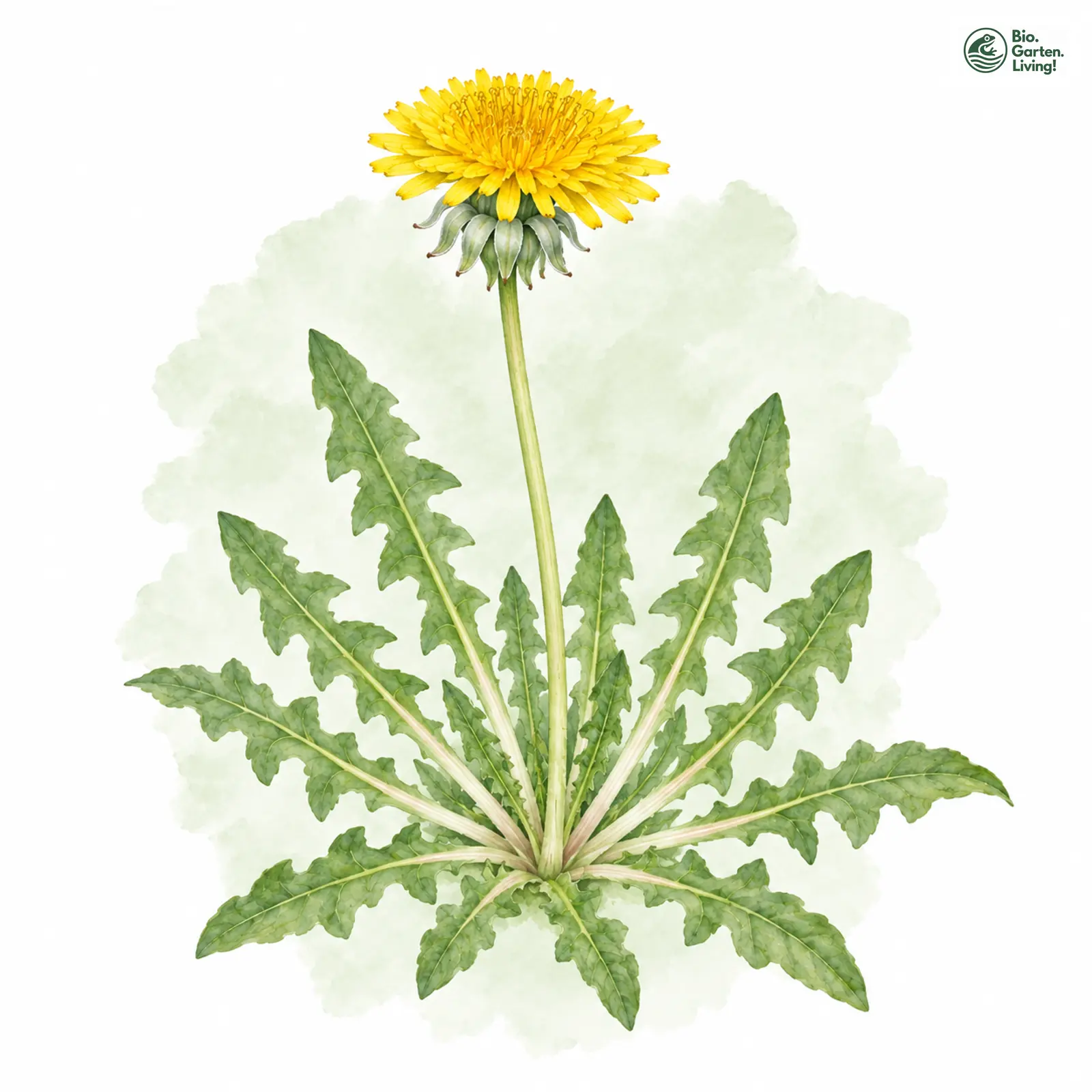 Aquarellzeichnung: Grünrippiger Haken-Löwenzahn (Taraxacum pruinatum)
