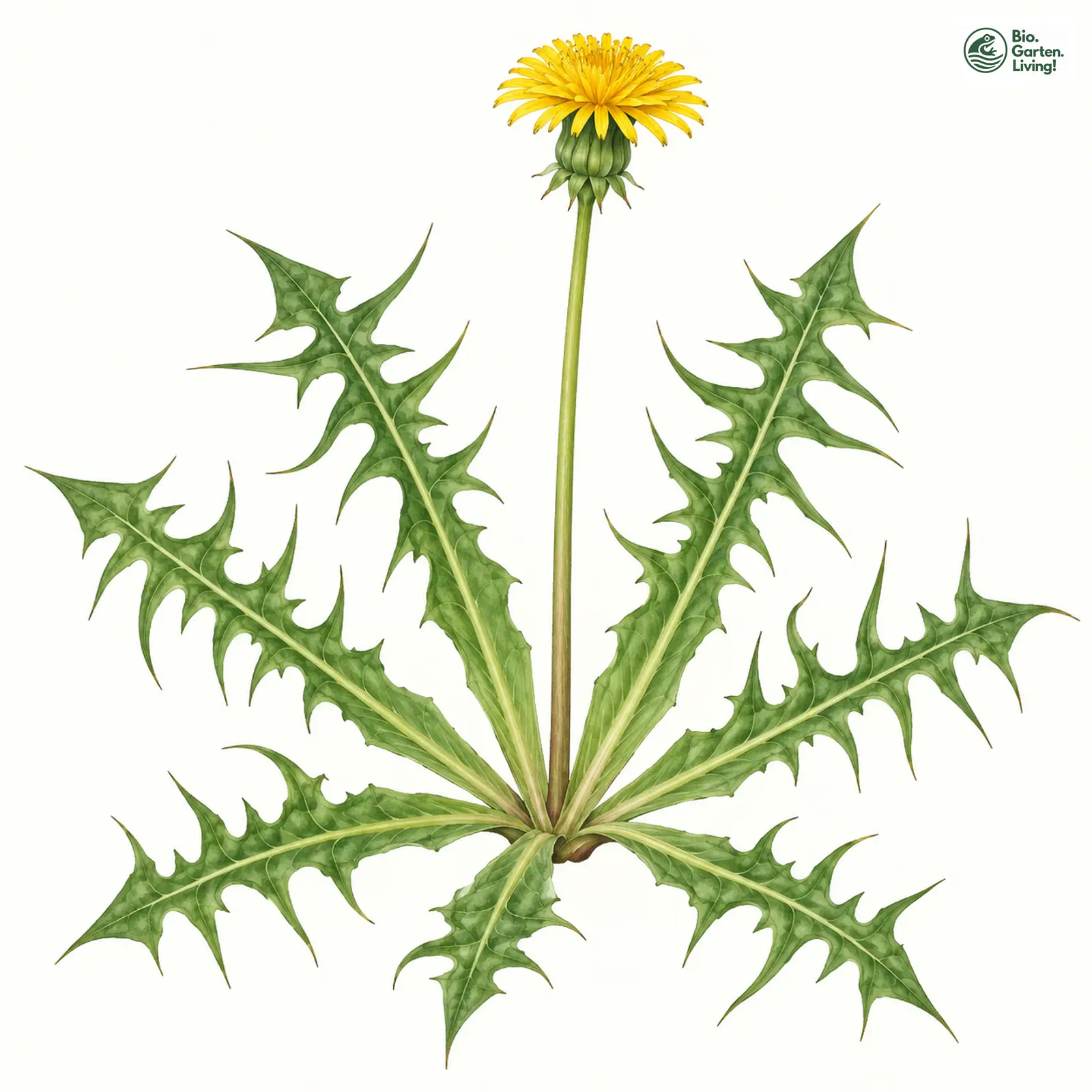 Aquarellzeichnung: Bläulichblättriger Löwenzahn (Taraxacum quadrangulum)