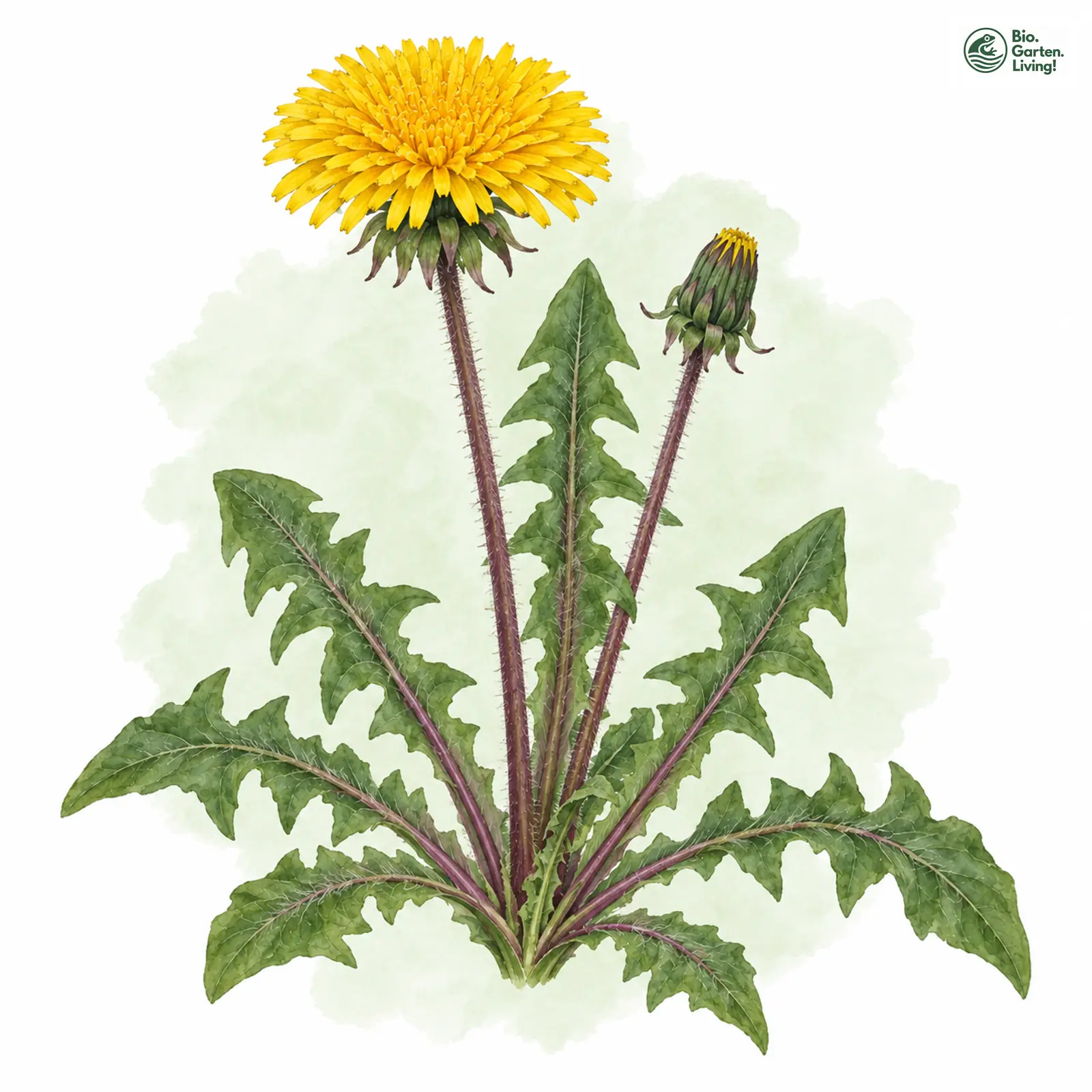 Aquarellzeichnung: Rotfüßiger Löwenzahn (Taraxacum rhodopodum)