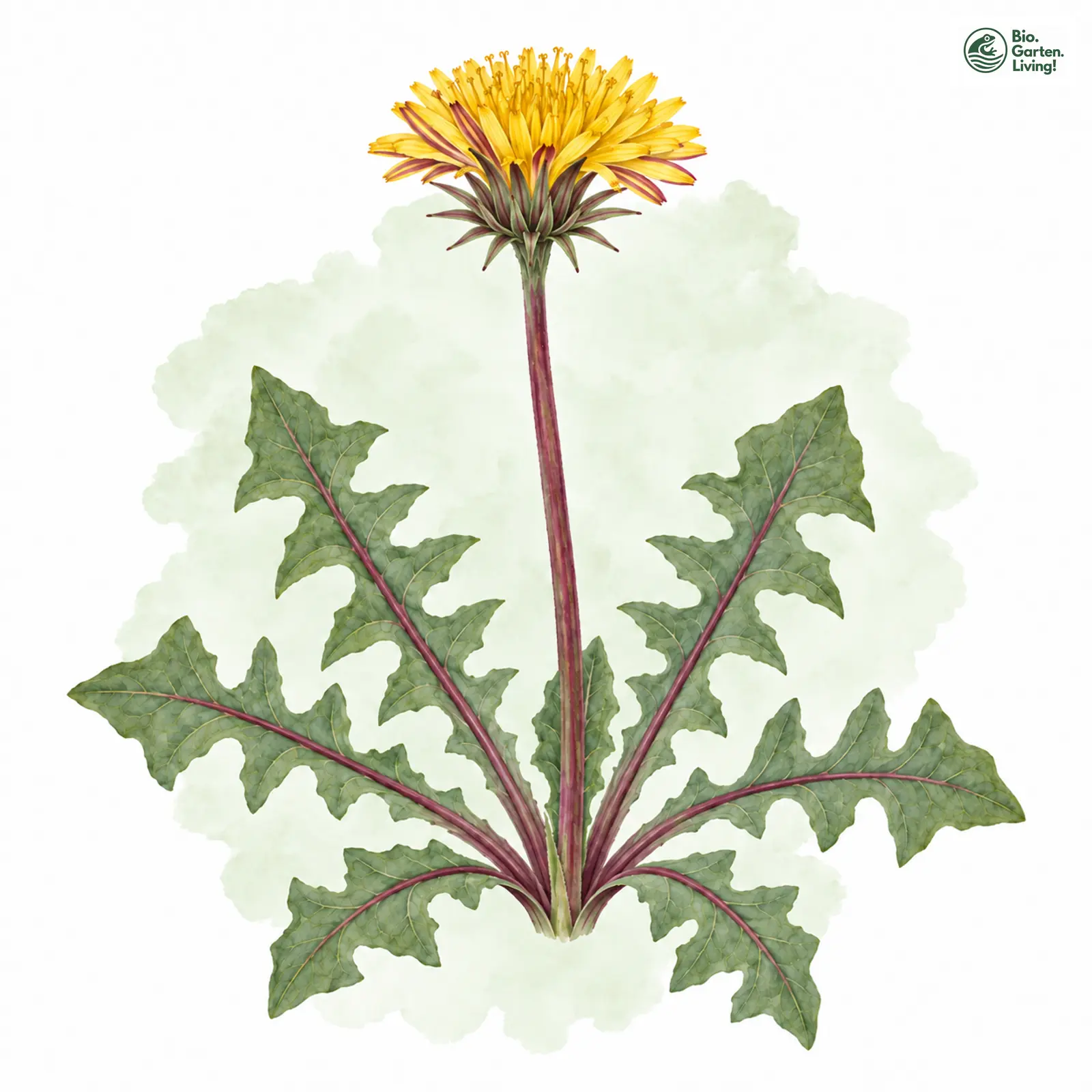 Aquarellzeichnung: Rotschuppiger Löwenzahn (Taraxacum rubrisquameum)