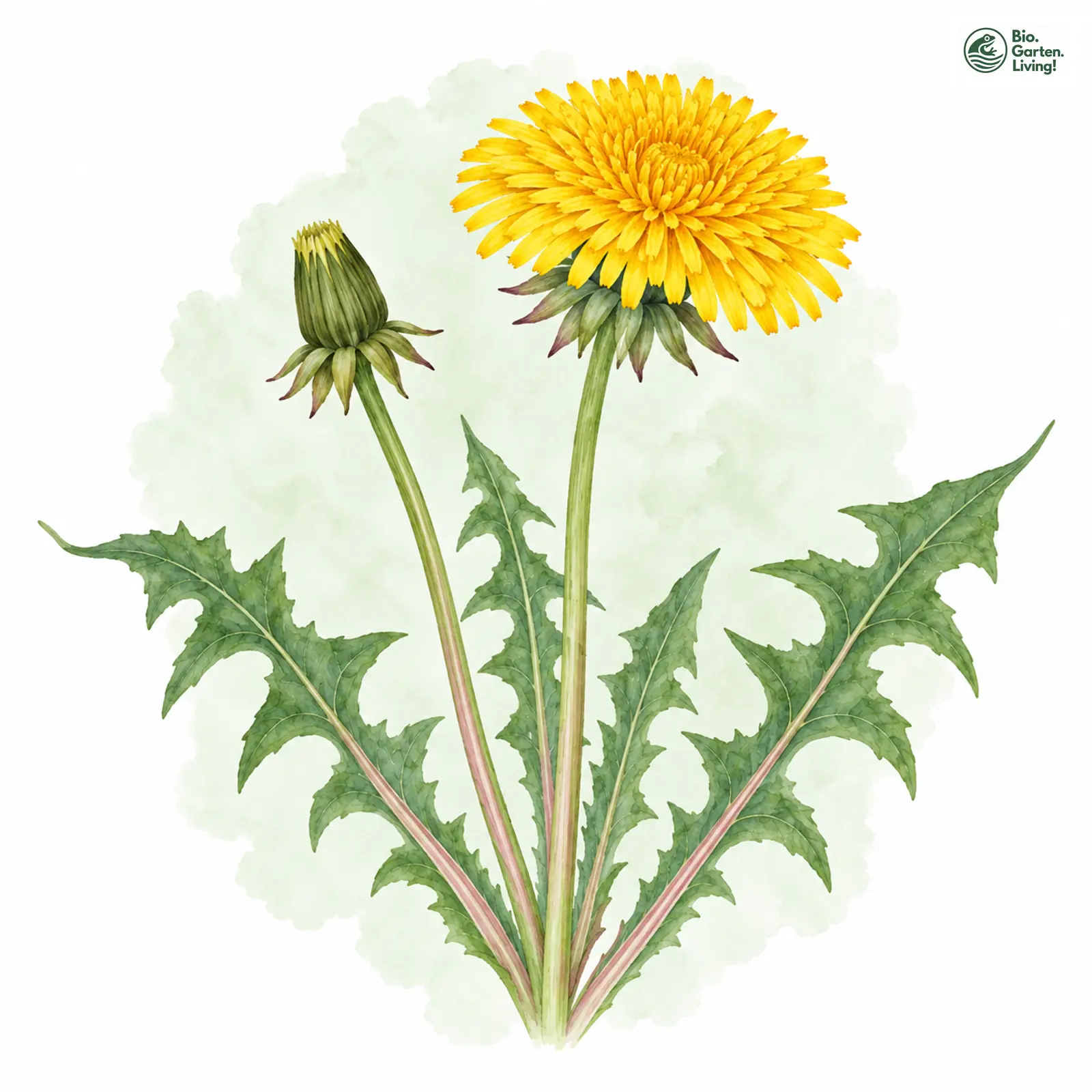 Aquarellzeichnung: Hellfüßiger Löwenzahn (Taraxacum subleucopodum)