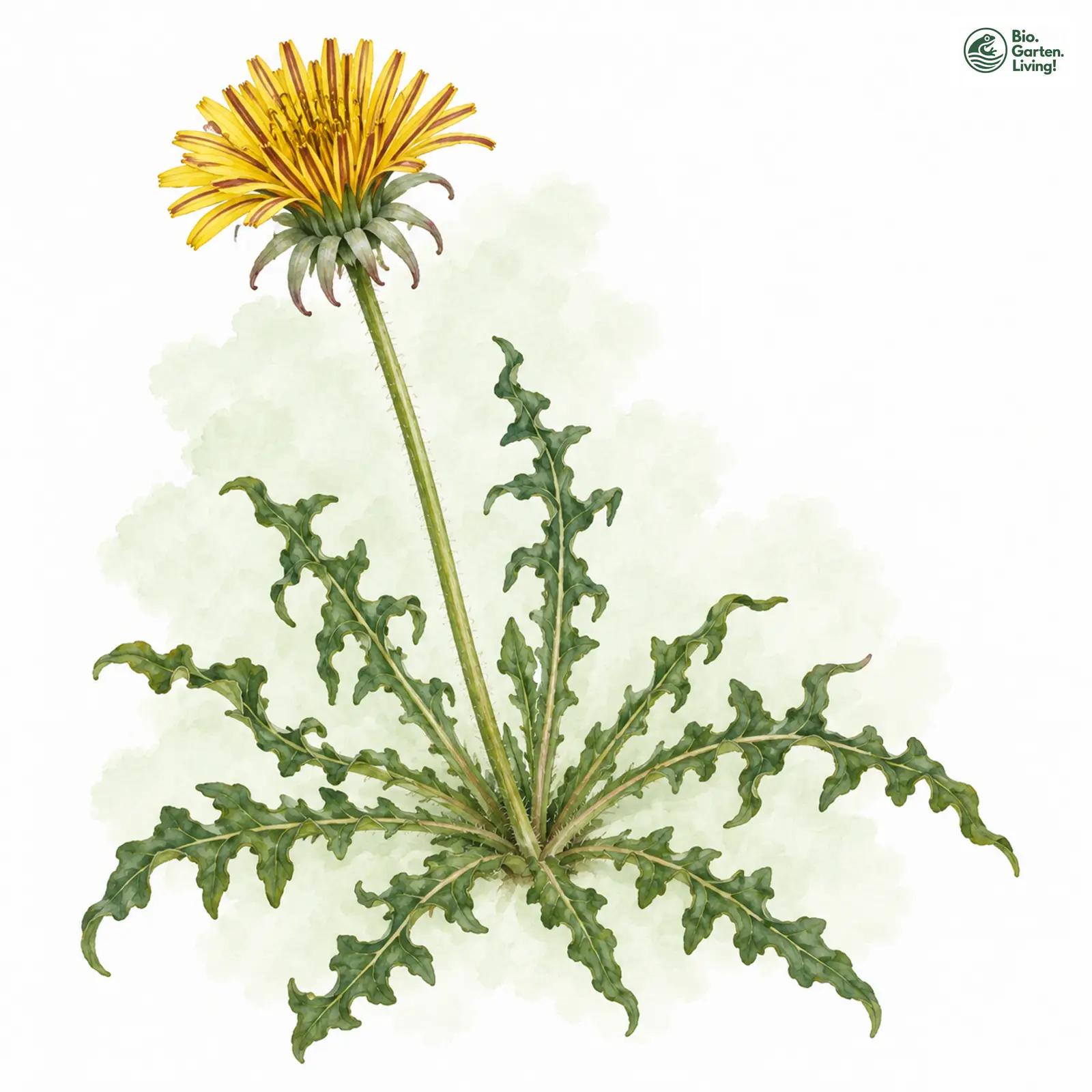 Aquarellzeichnung: Gedrehtlappiger Löwenzahn (Taraxacum tortilobum)