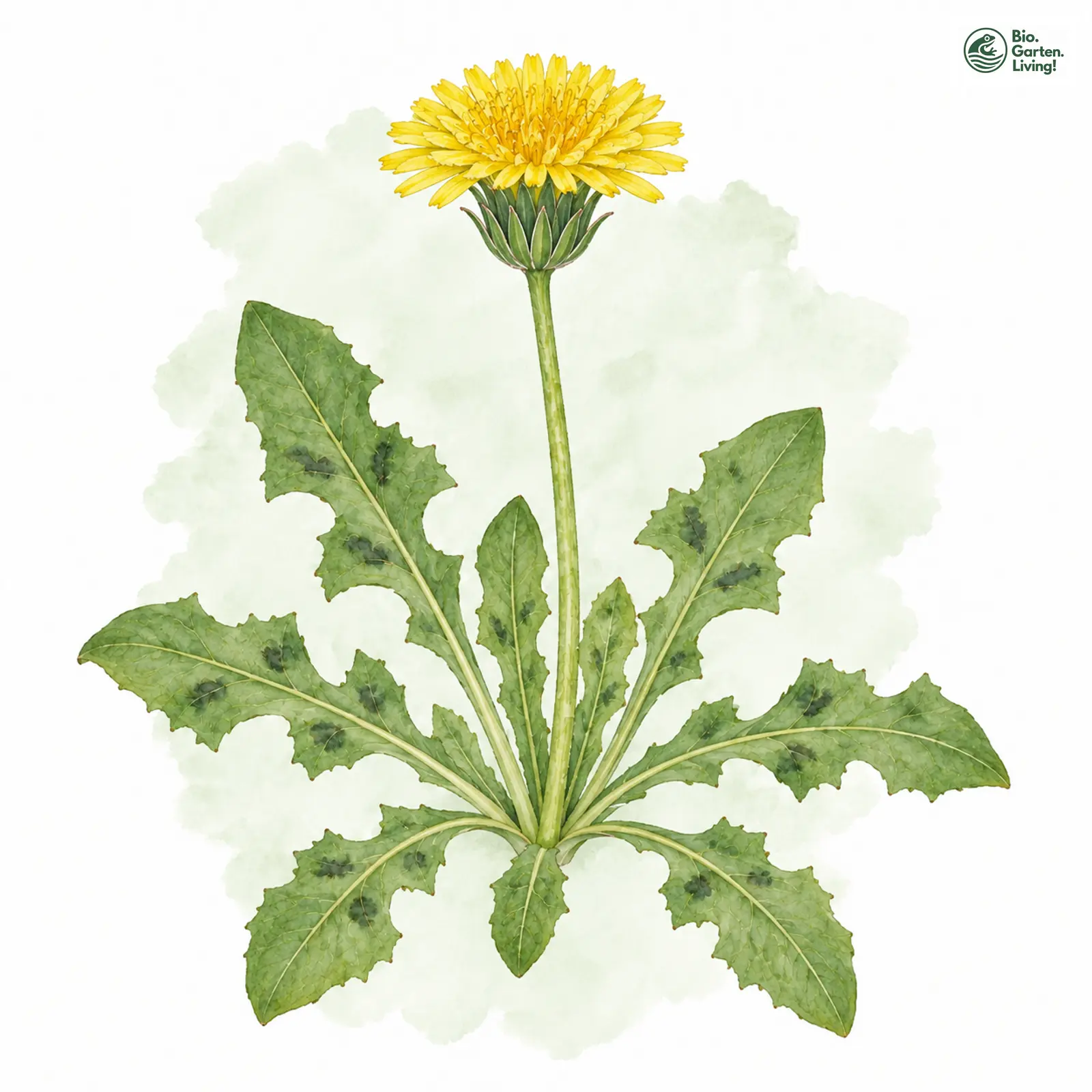 Aquarellzeichnung: Flutrasen-Löwenzahn (Taraxacum udum)