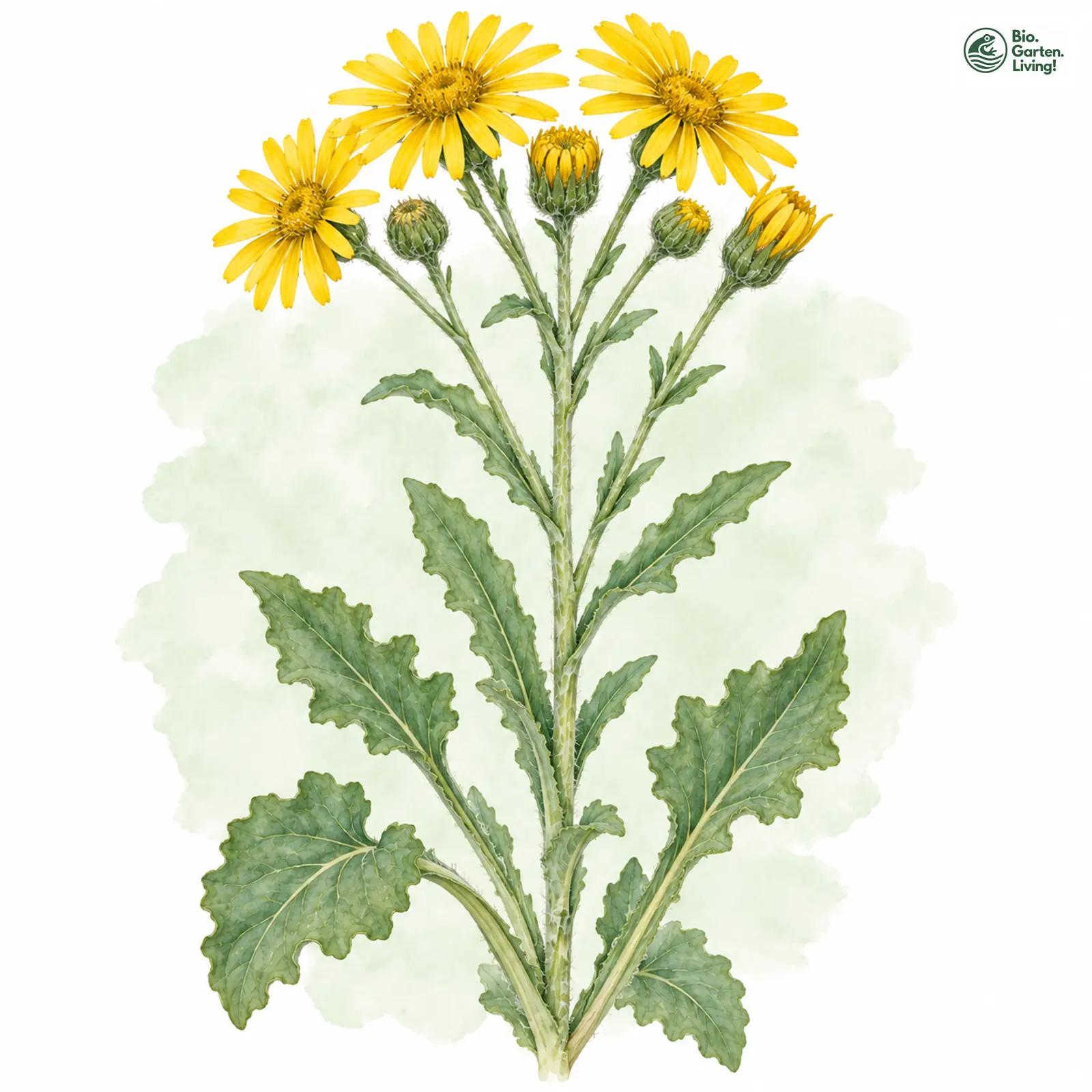 Aquarellzeichnung: Krauses Aschenkraut (Tephroseris crispa)