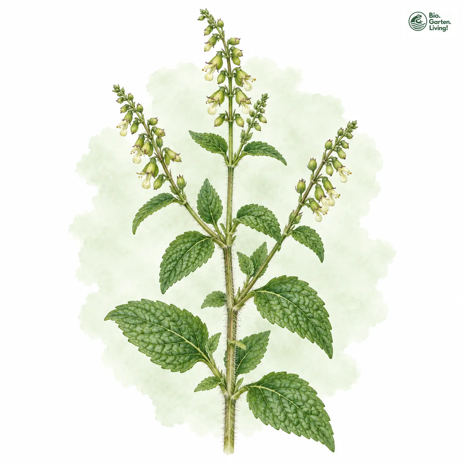 Aquarellzeichnung: Salbei-Gamander (Teucrium scorodonia)