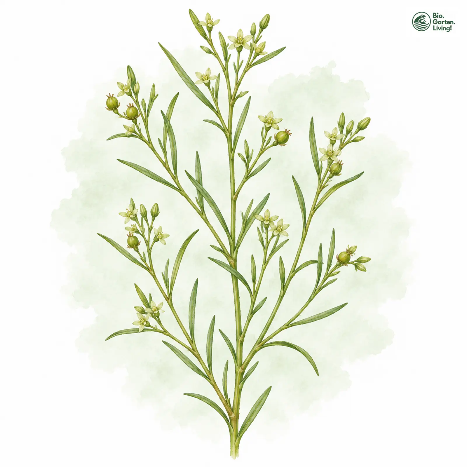 Aquarellzeichnung: Mittleres Vermeinkraut (Thesium linophyllon)