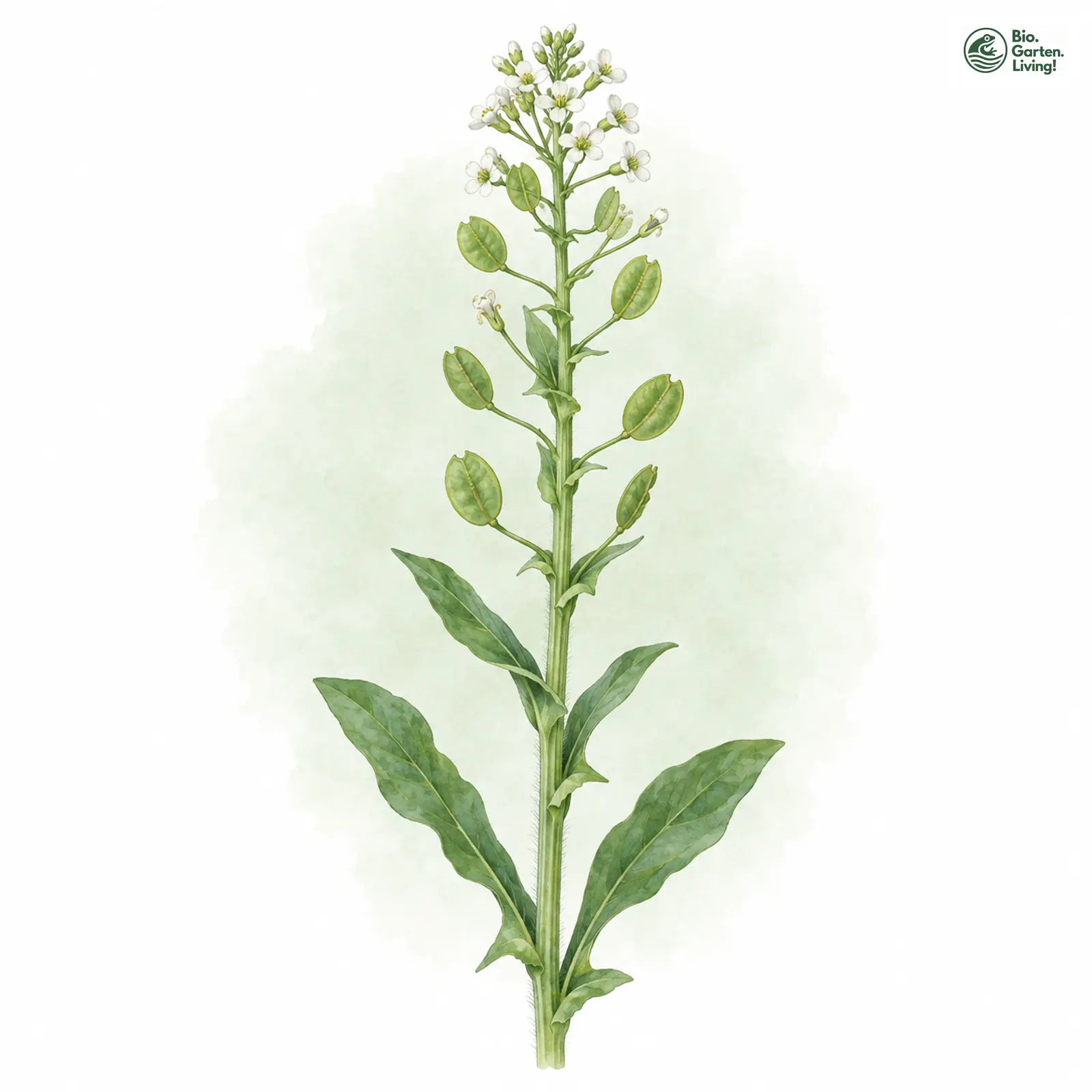 Aquarellzeichnung: Lauch-Hellerkraut (Thlaspi alliaceum)