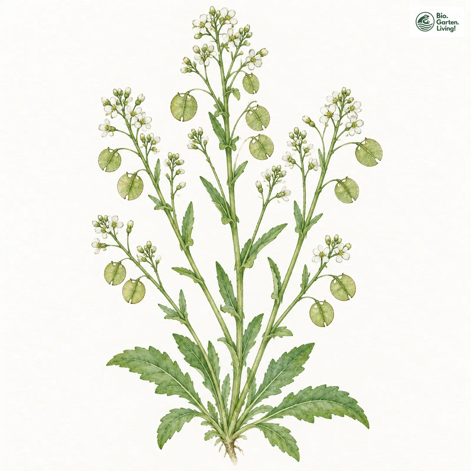 Aquarellzeichnung: Acker-Hellerkraut (Thlaspi arvense)