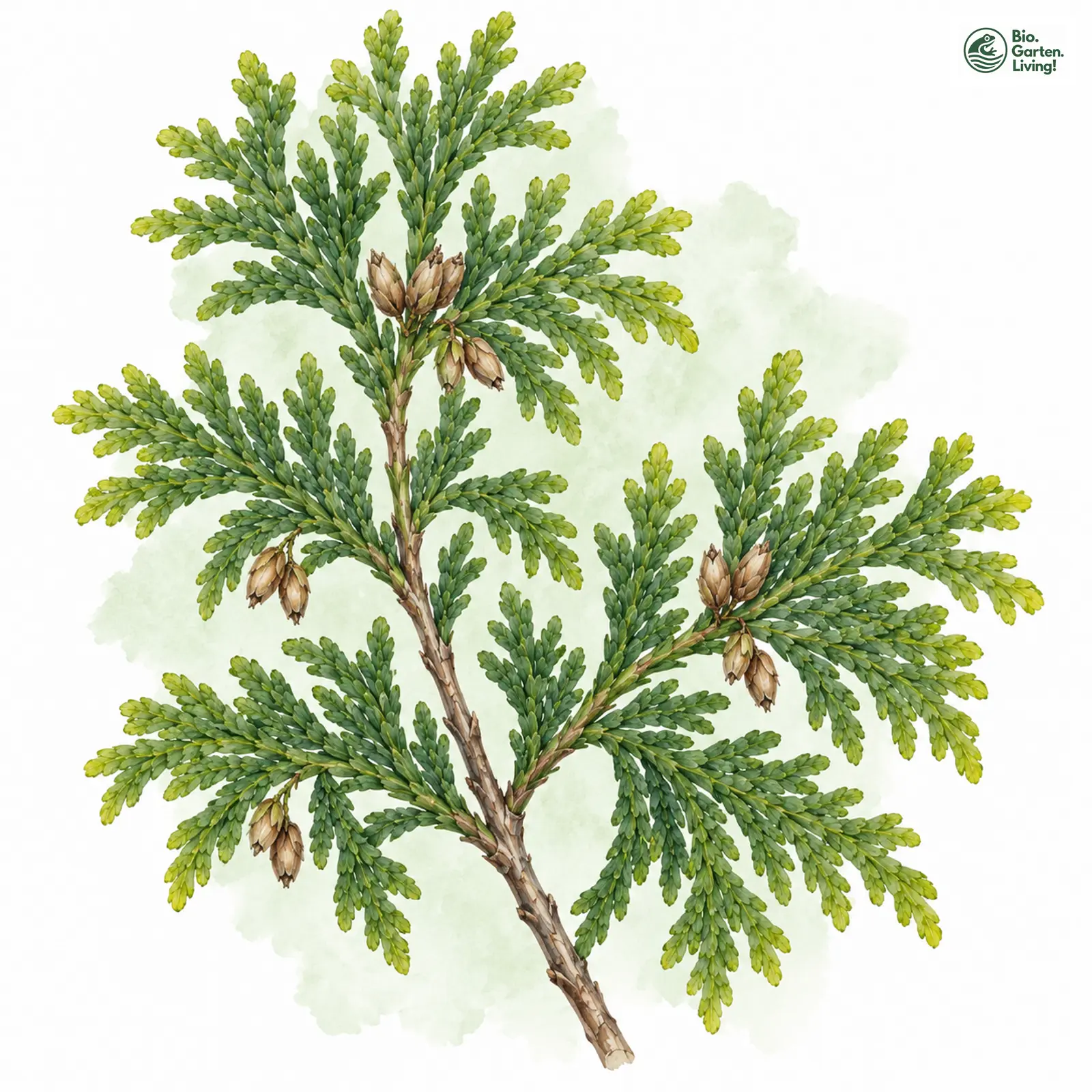 Aquarellzeichnung: Abendländischer Lebensbaum (Thuja occidentalis)