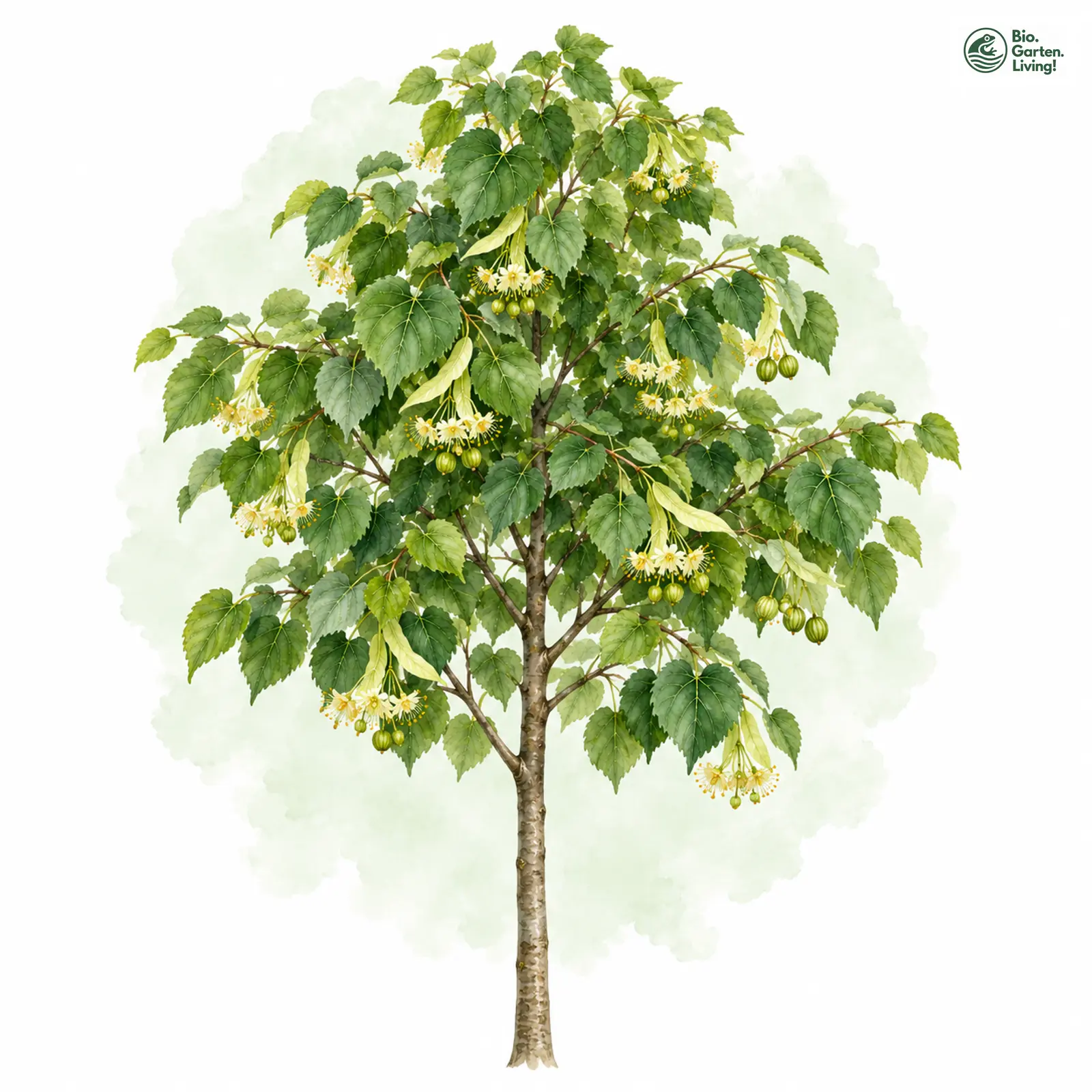 Aquarellzeichnung: Winter-Linde (Tilia cordata)