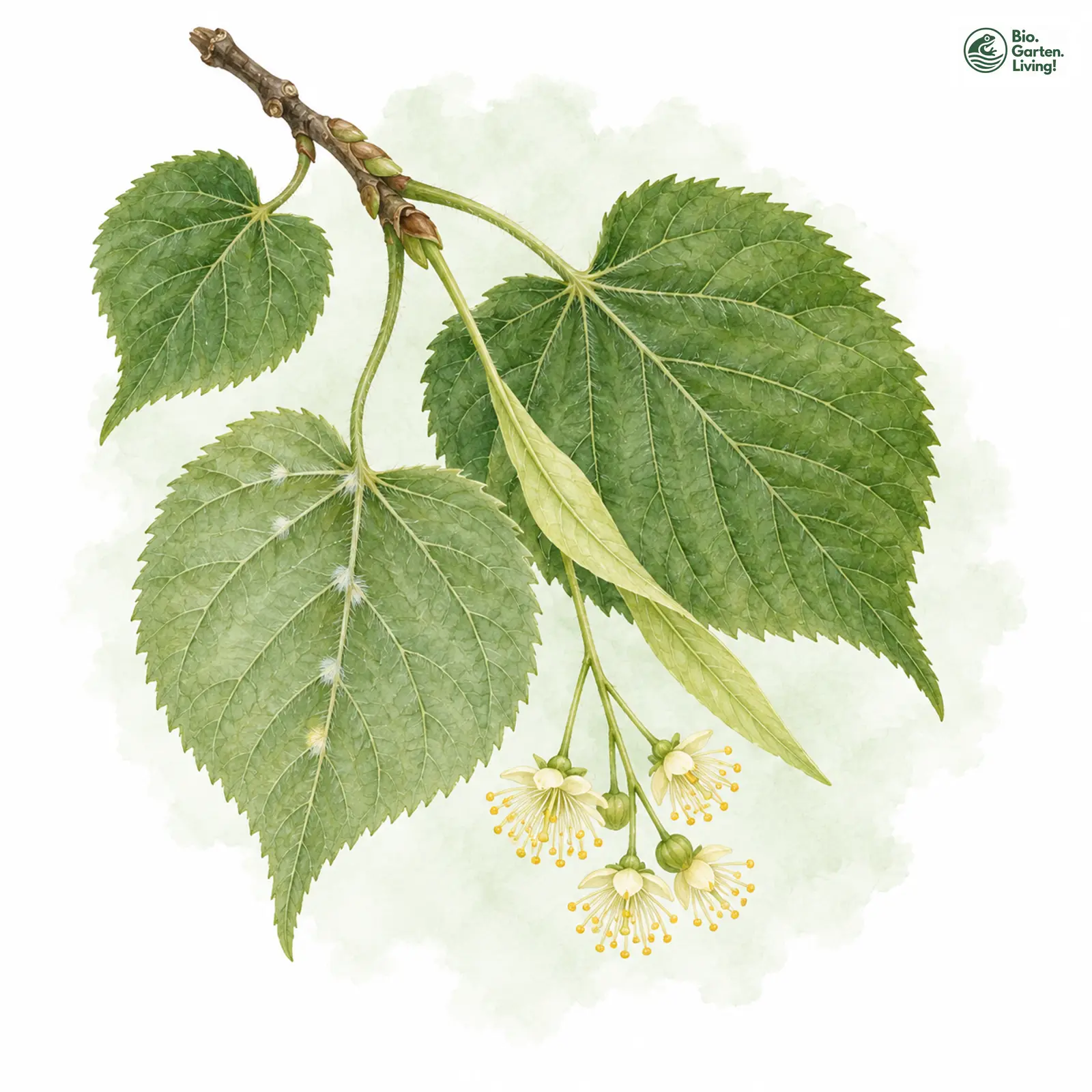 Aquarellzeichnung: Sommer-Linde (Tilia platyphyllos)