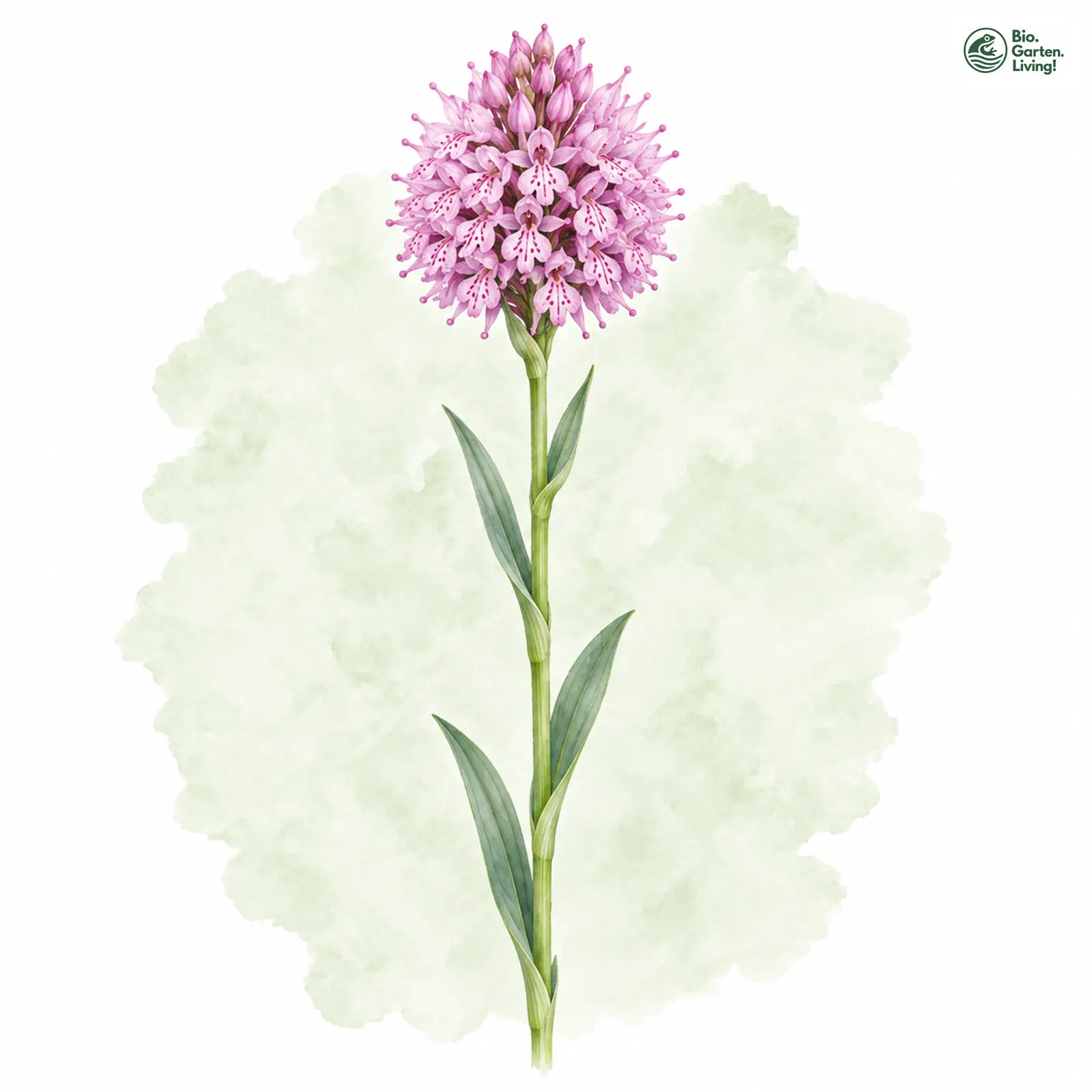 Aquarellzeichnung: Rote Kugelorchis (Traunsteinera globosa)