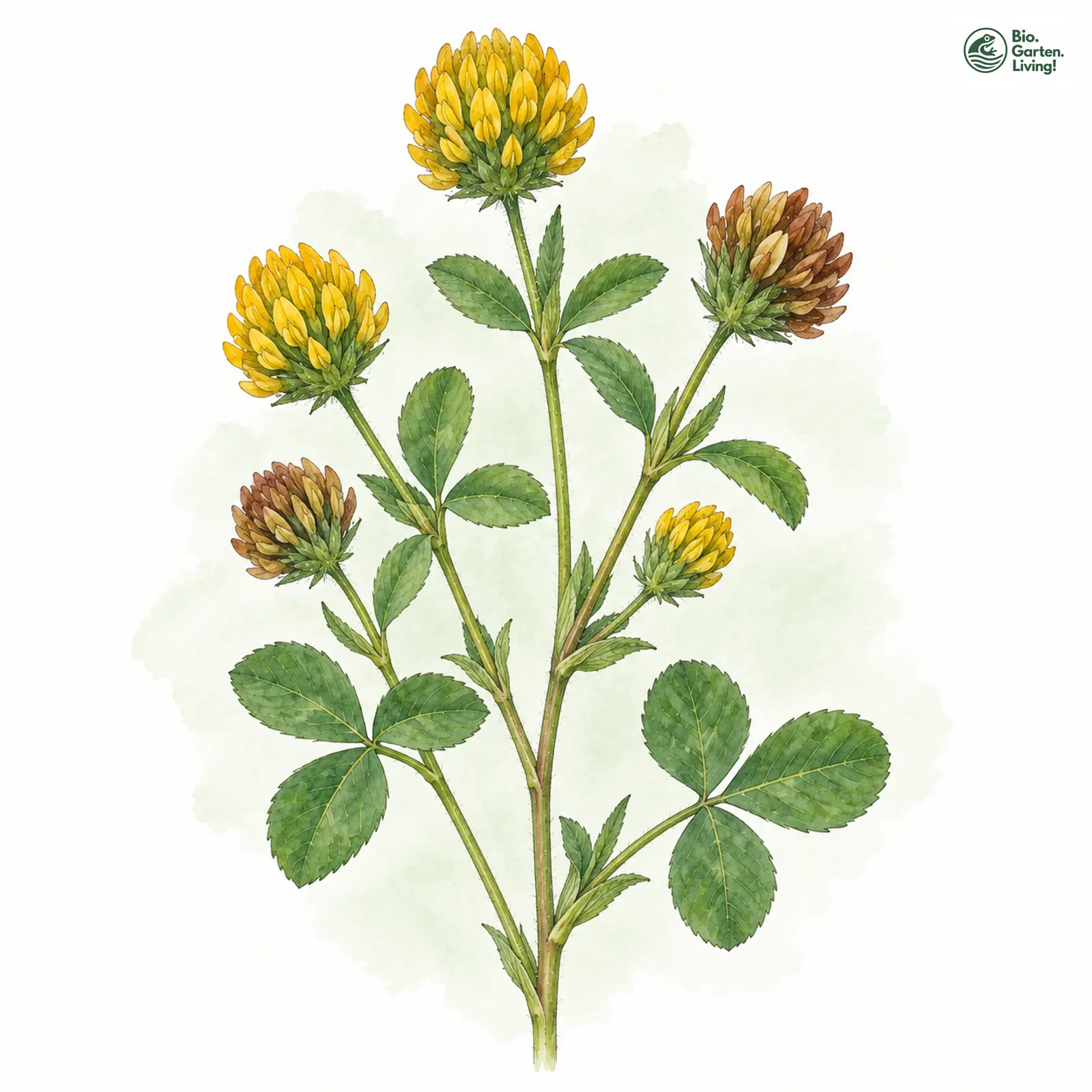 Aquarellzeichnung: Braun-Klee (Trifolium badium)