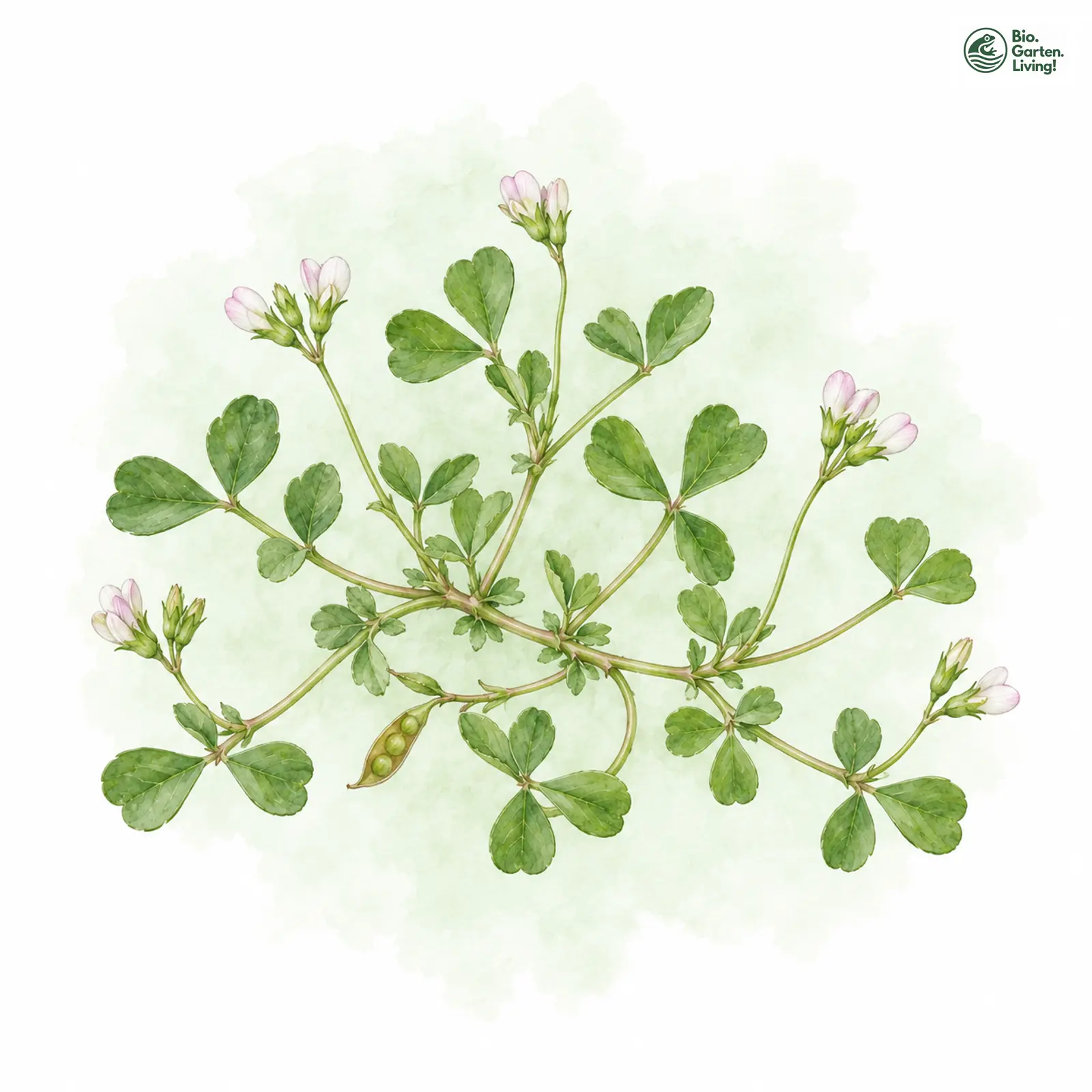 Aquarellzeichnung: Vogelfuß-Klee (Trifolium ornithopodioides)