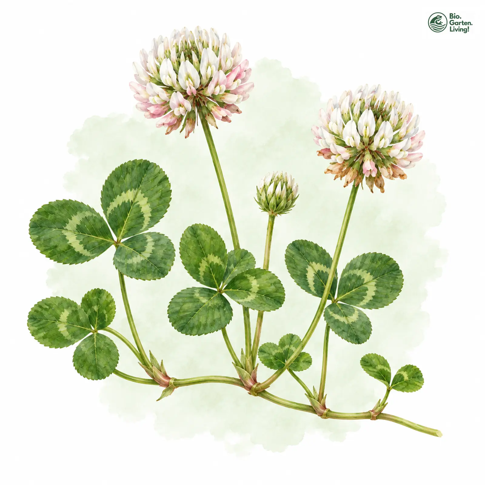 Aquarellzeichnung: Weiß-Klee (Trifolium repens)