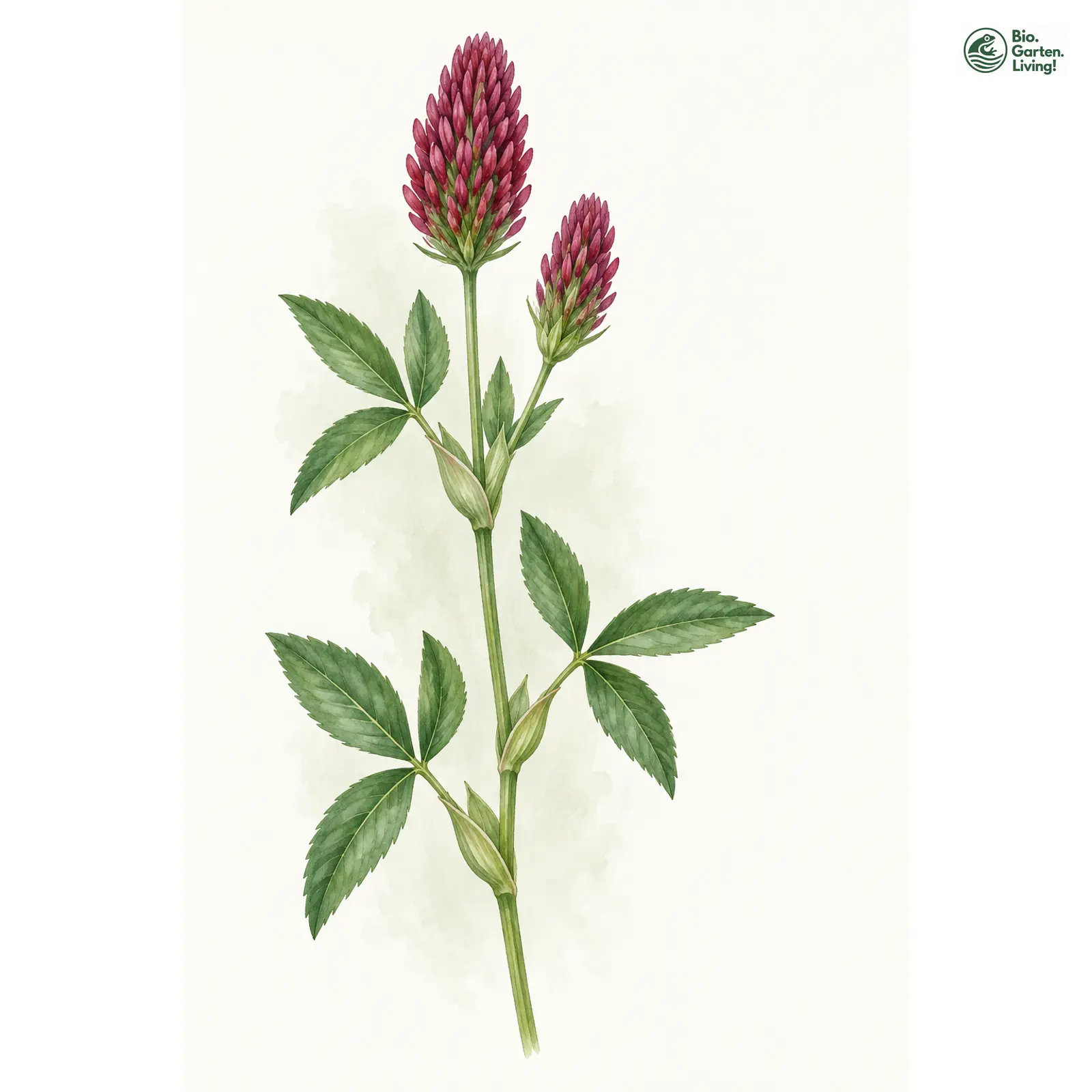 Aquarellzeichnung: Fuchsschwanz-Klee (Trifolium rubens)