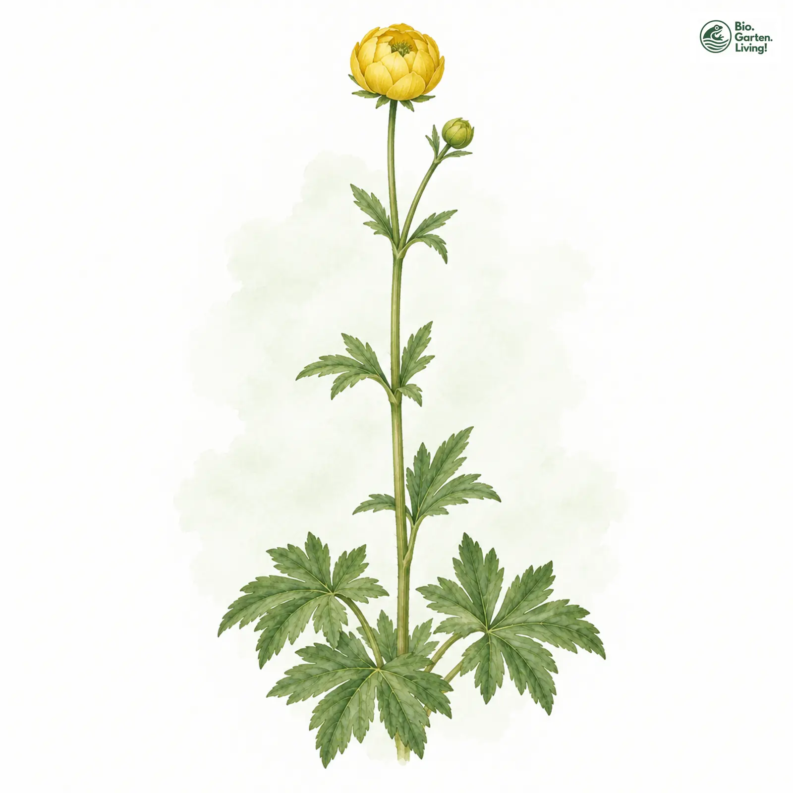 Aquarellzeichnung: Europäische Trollblume (Trollius europaeus)