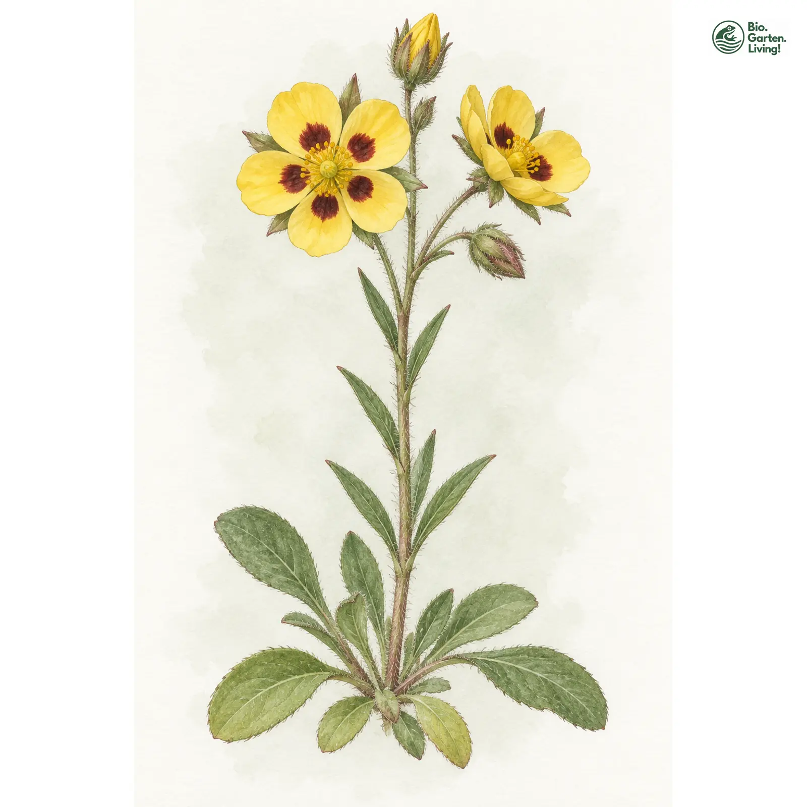 Aquarellzeichnung: Geflecktes Sandröschen (Tuberaria guttata)