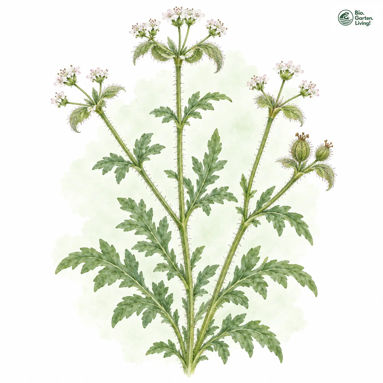 Aquarellzeichnung: Breitblättrige Turgenie (Turgenia latifolia)