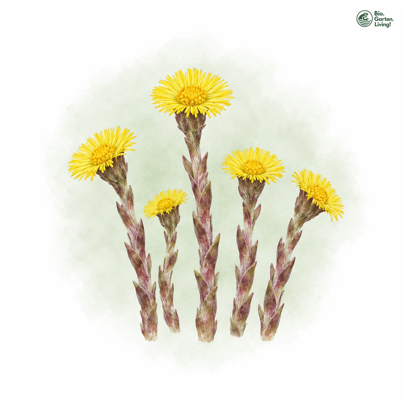Aquarellzeichnung: Huflattich (Tussilago farfara)