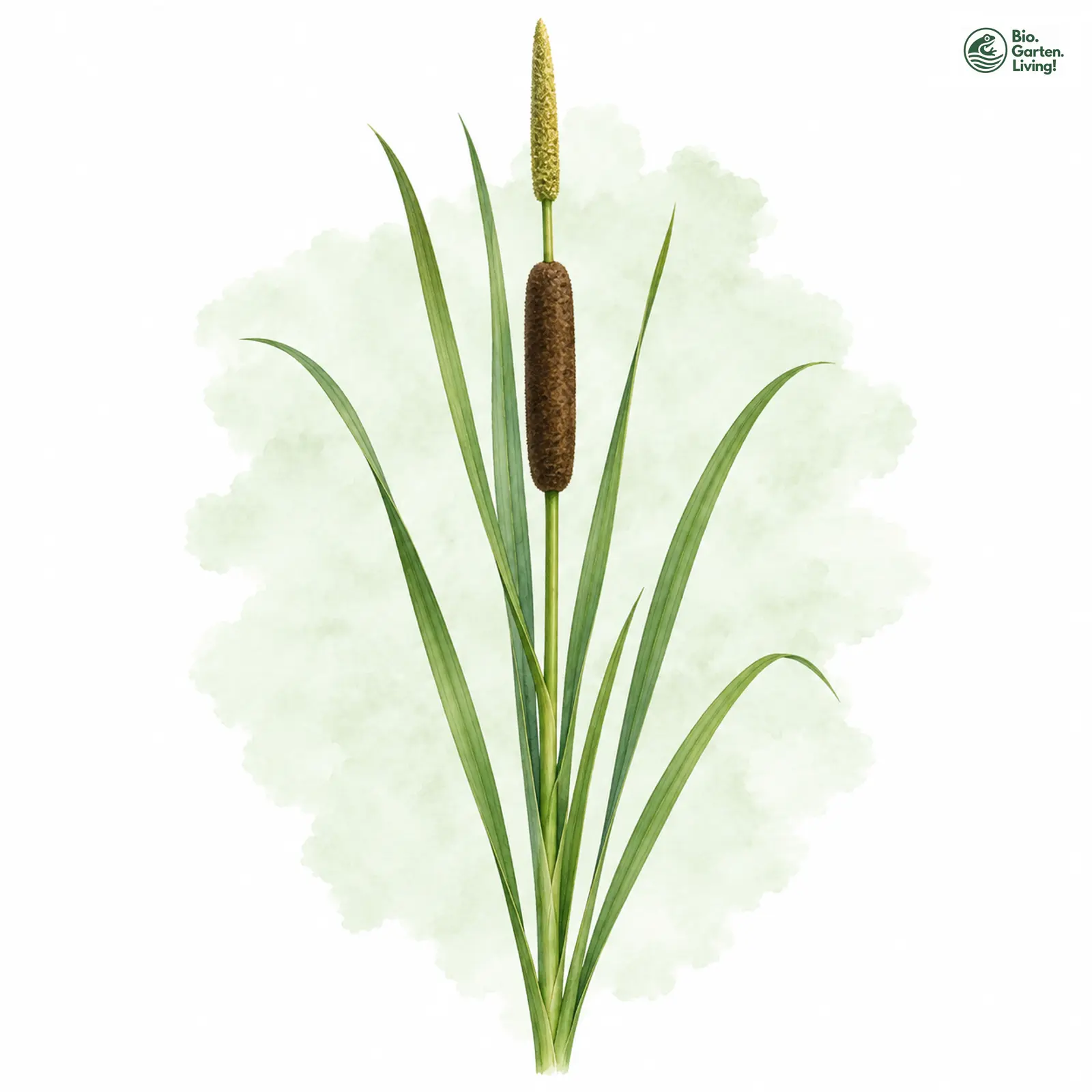 Aquarellzeichnung: Schmalblättriger Rohrkolben (Typha angustifolia)