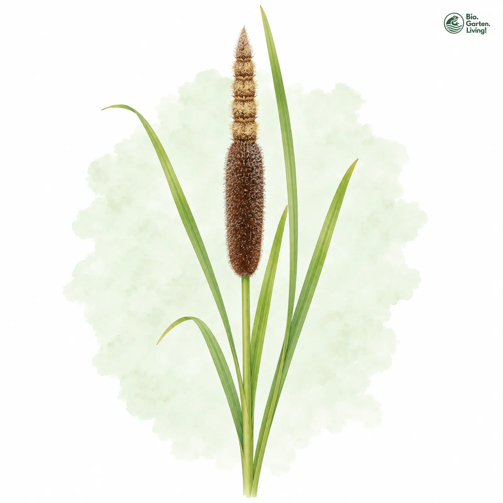 Aquarellzeichnung: Shuttleworth-Rohrkolben (Typha shuttleworthii)