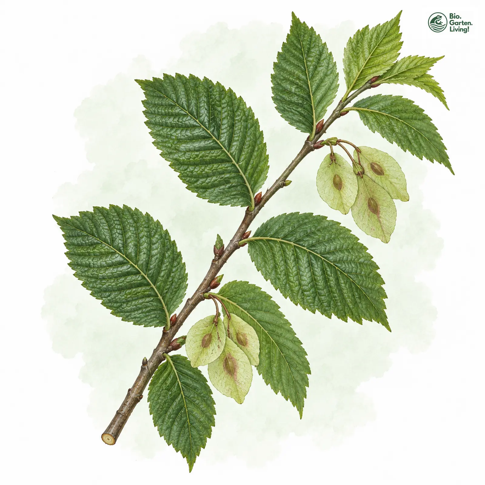 Aquarellzeichnung: Berg-Ulme (Ulmus glabra)