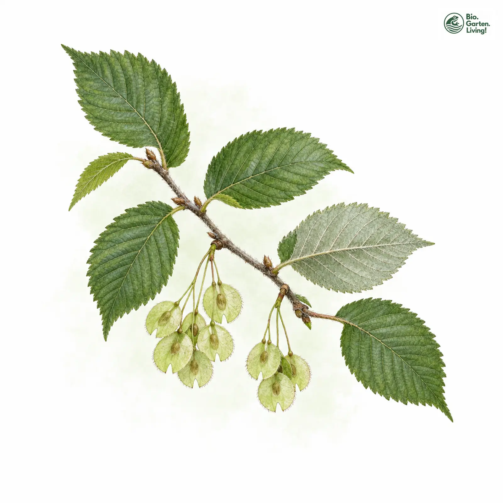 Aquarellzeichnung: Flatter-Ulme (Ulmus laevis)
