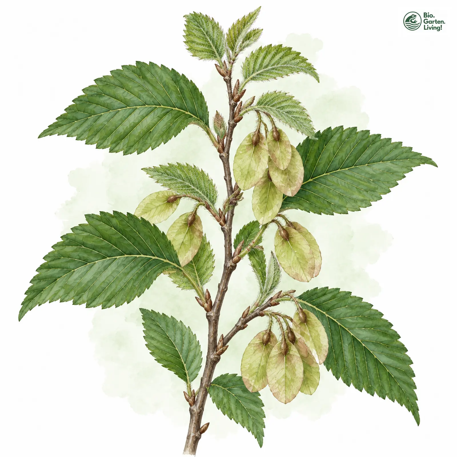 Aquarellzeichnung: Feld-Ulme (Ulmus minor)