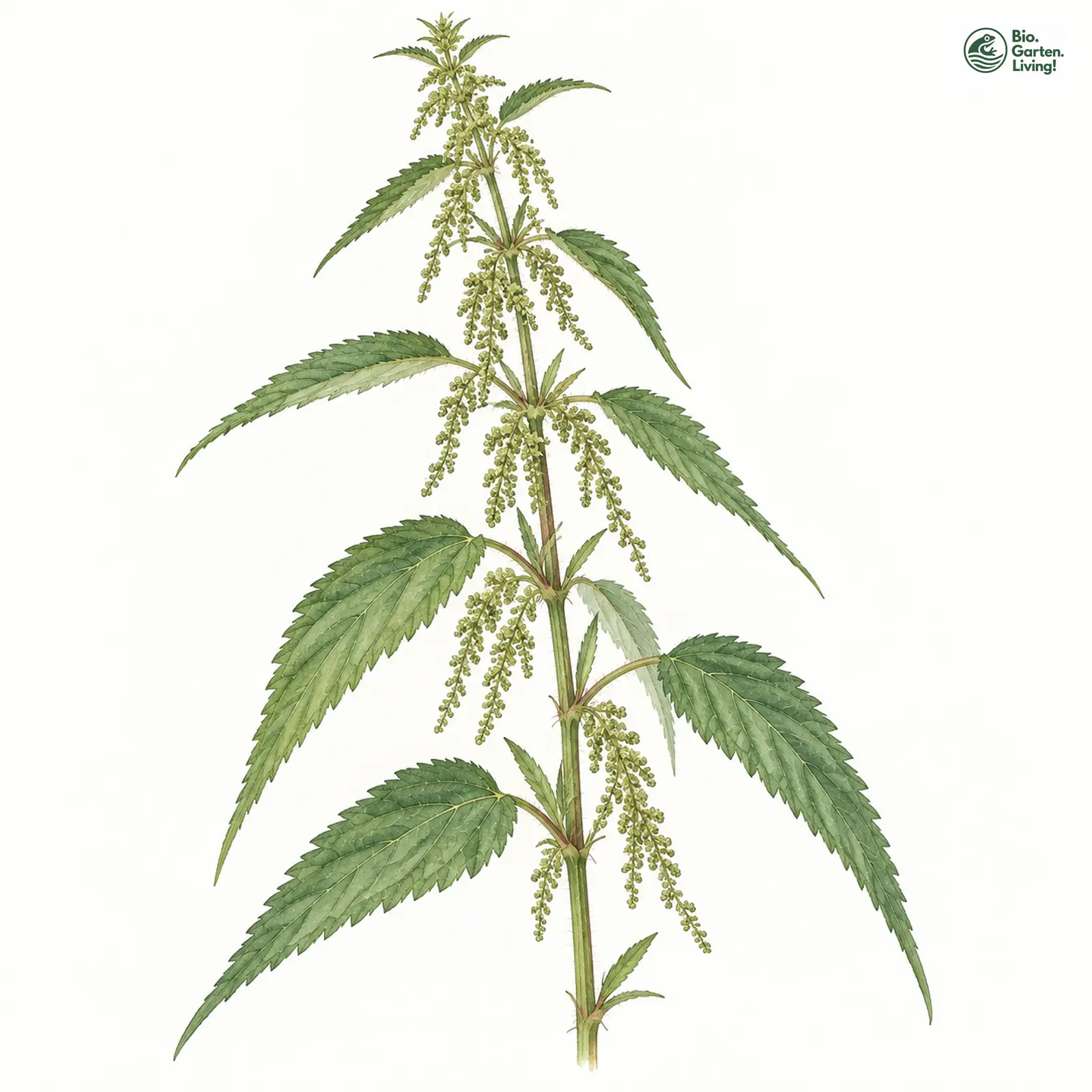 Aquarellzeichnung: Auen-Brennnessel (Urtica subinermis)