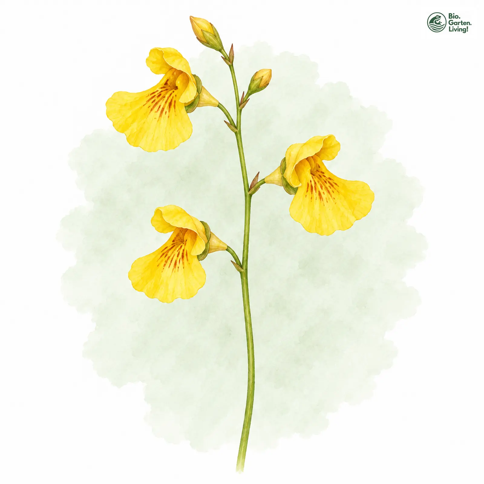 Aquarellzeichnung: Mittlerer Wasserschlauch (Utricularia intermedia)