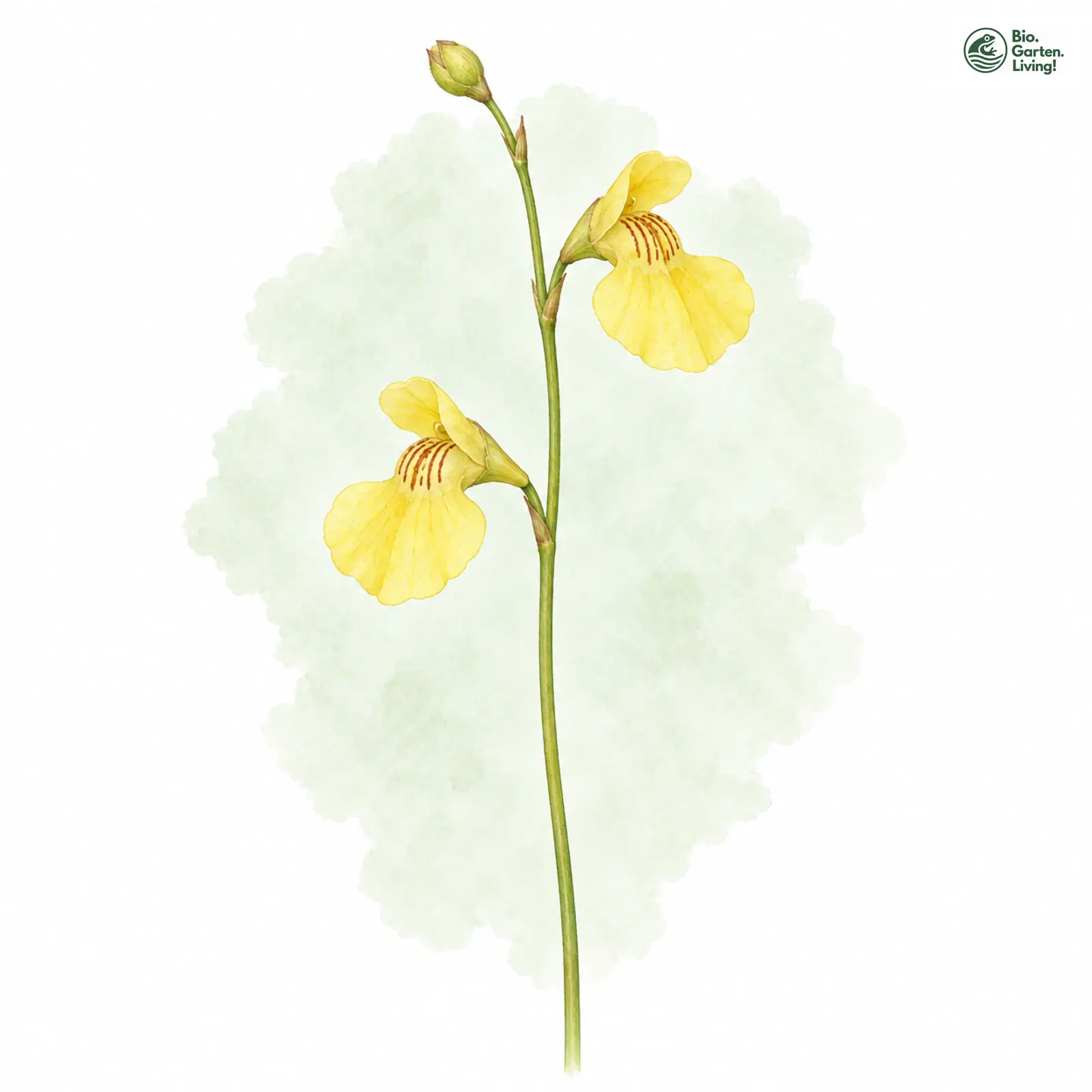 Aquarellzeichnung: Ockergelber Wasserschlauch (Utricularia ochroleuca)