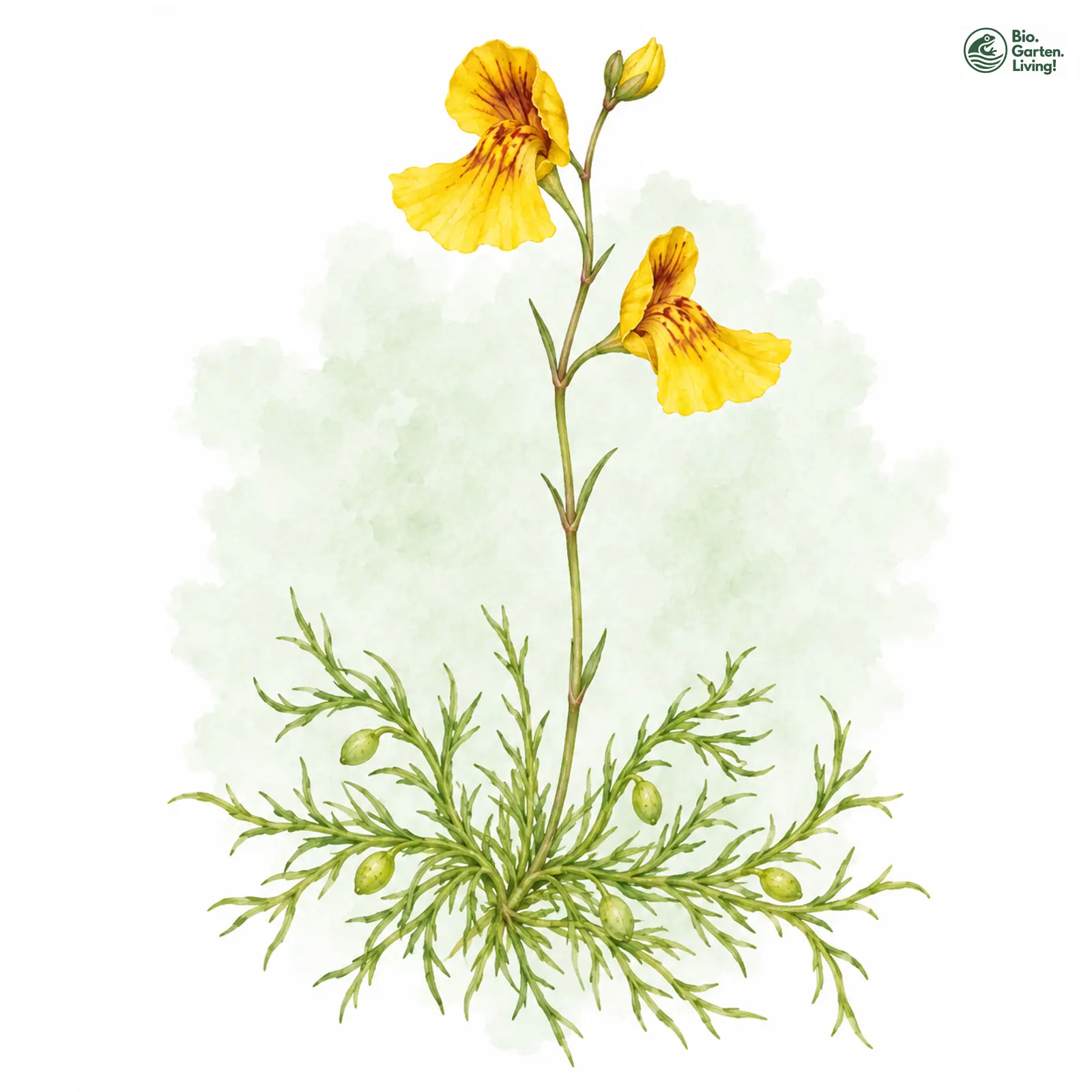 Aquarellzeichnung: Dunkler Wasserschlauch (Utricularia stygia)