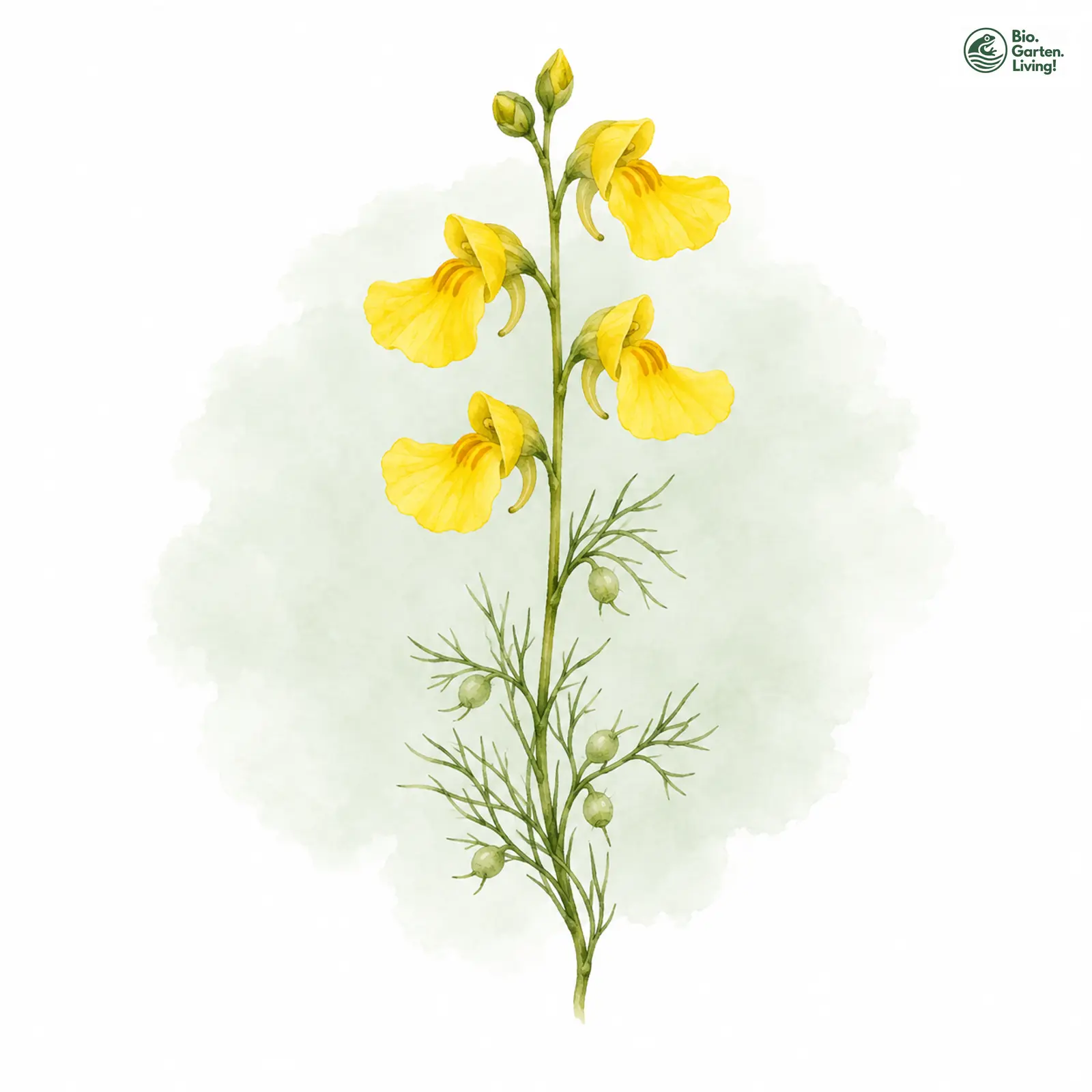 Aquarellzeichnung: Gewöhnlicher Wasserschlauch (Utricularia vulgaris)