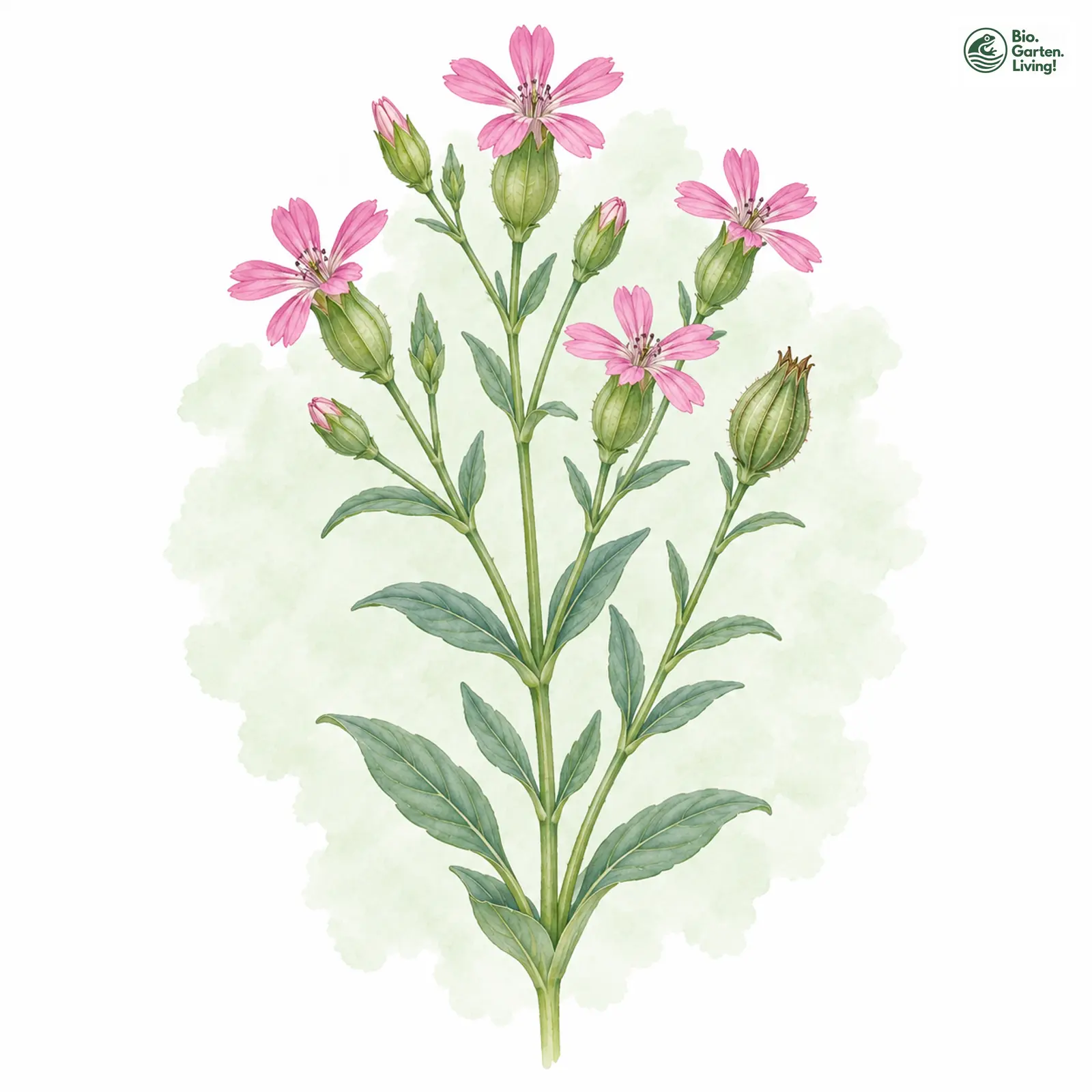 Aquarellzeichnung: Saat-Kuhnelke (Vaccaria hispanica)