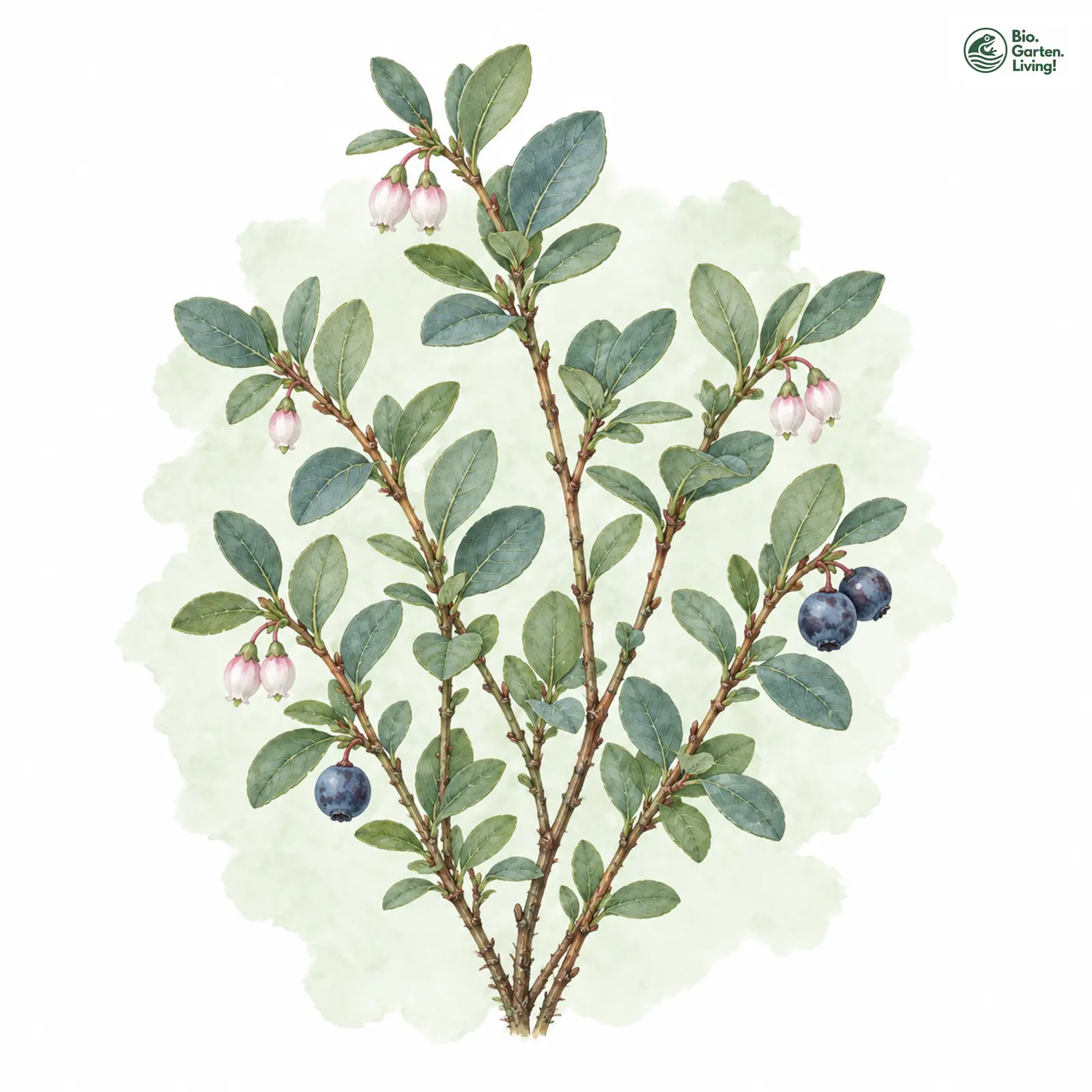 Aquarellzeichnung: Moor-Heidelbeere (I. E. S.) (Vaccinium uliginosum (im engeren Sinne))