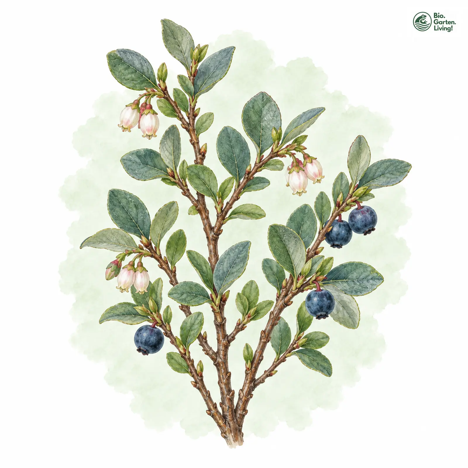 Aquarellzeichnung: Moor-Heidelbeere (I. W. S.) (Vaccinium uliginosum (im weiteren Sinne))