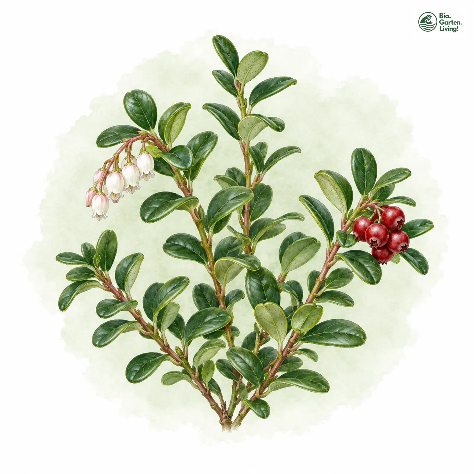 Aquarellzeichnung: Preiselbeere (Vaccinium vitis-idaea)