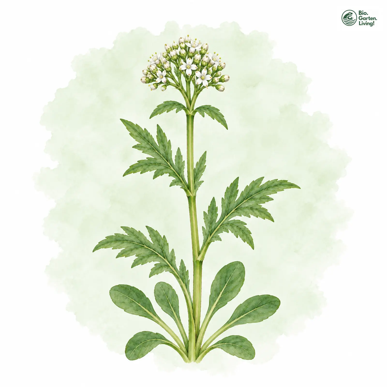 Aquarellzeichnung: Kleiner Baldrian (Valeriana dioica)