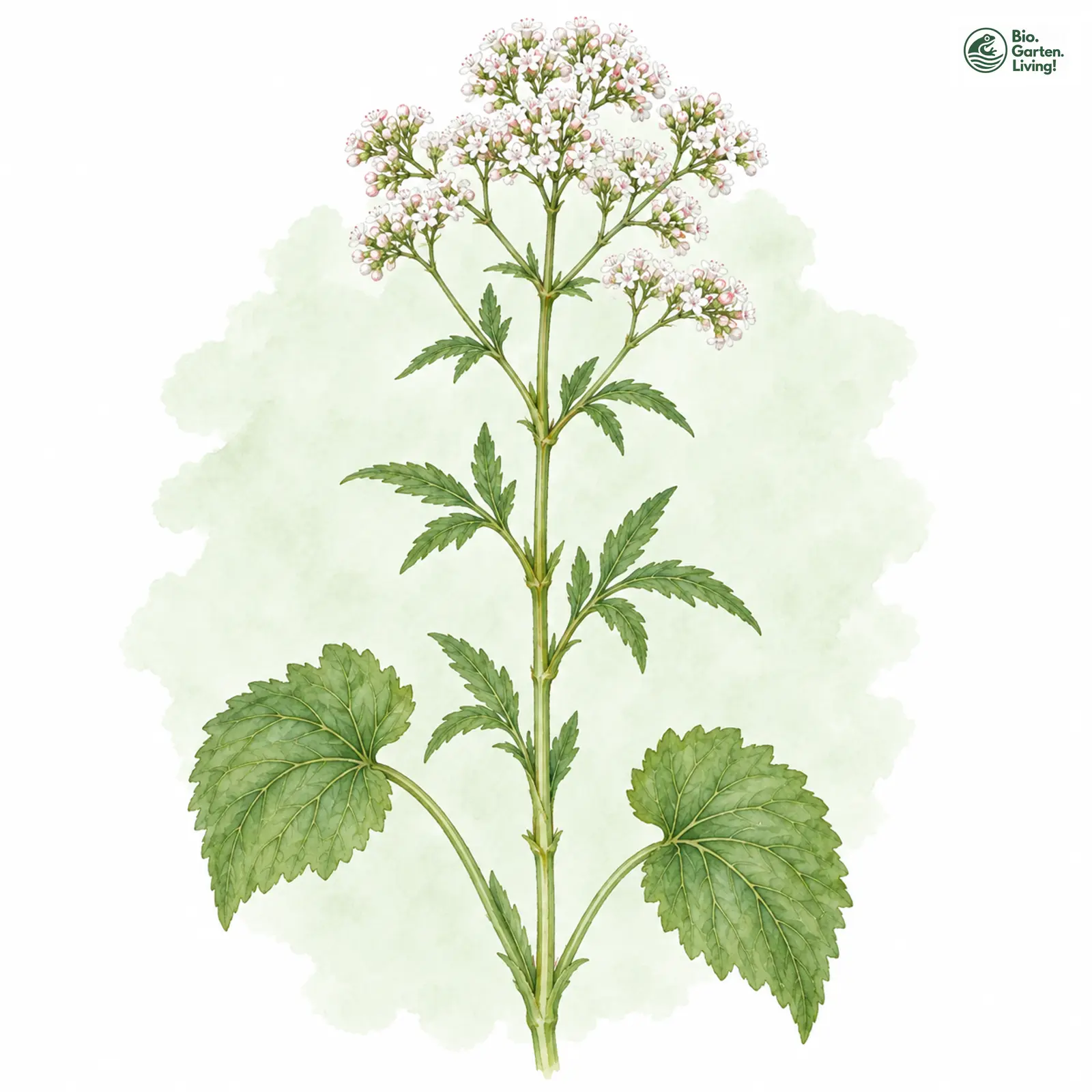Aquarellzeichnung: Stein-Baldrian (Valeriana tripteris)