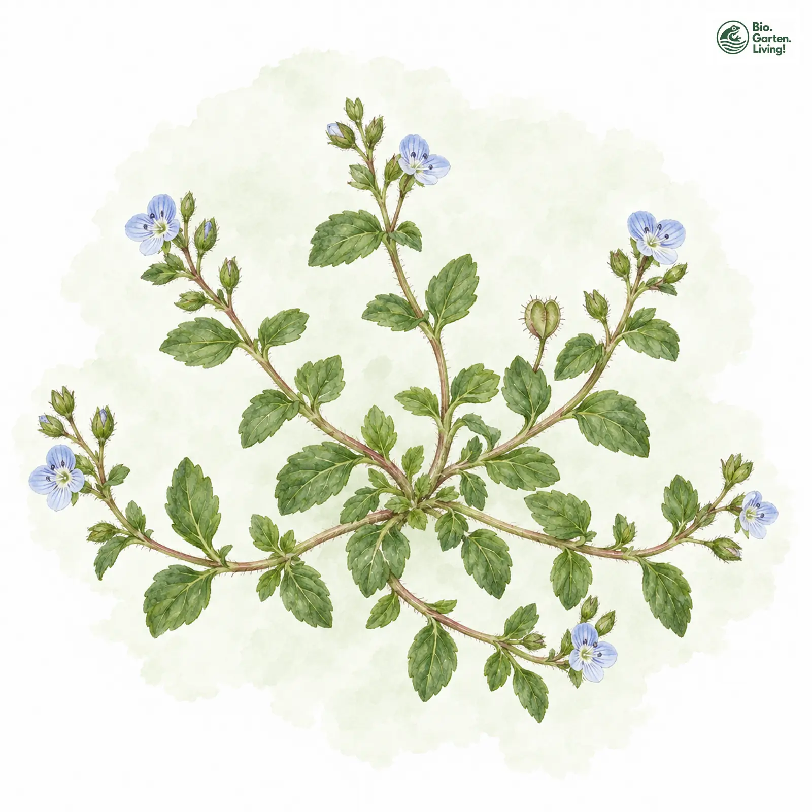 Aquarellzeichnung: Acker-Ehrenpreis (Veronica agrestis)