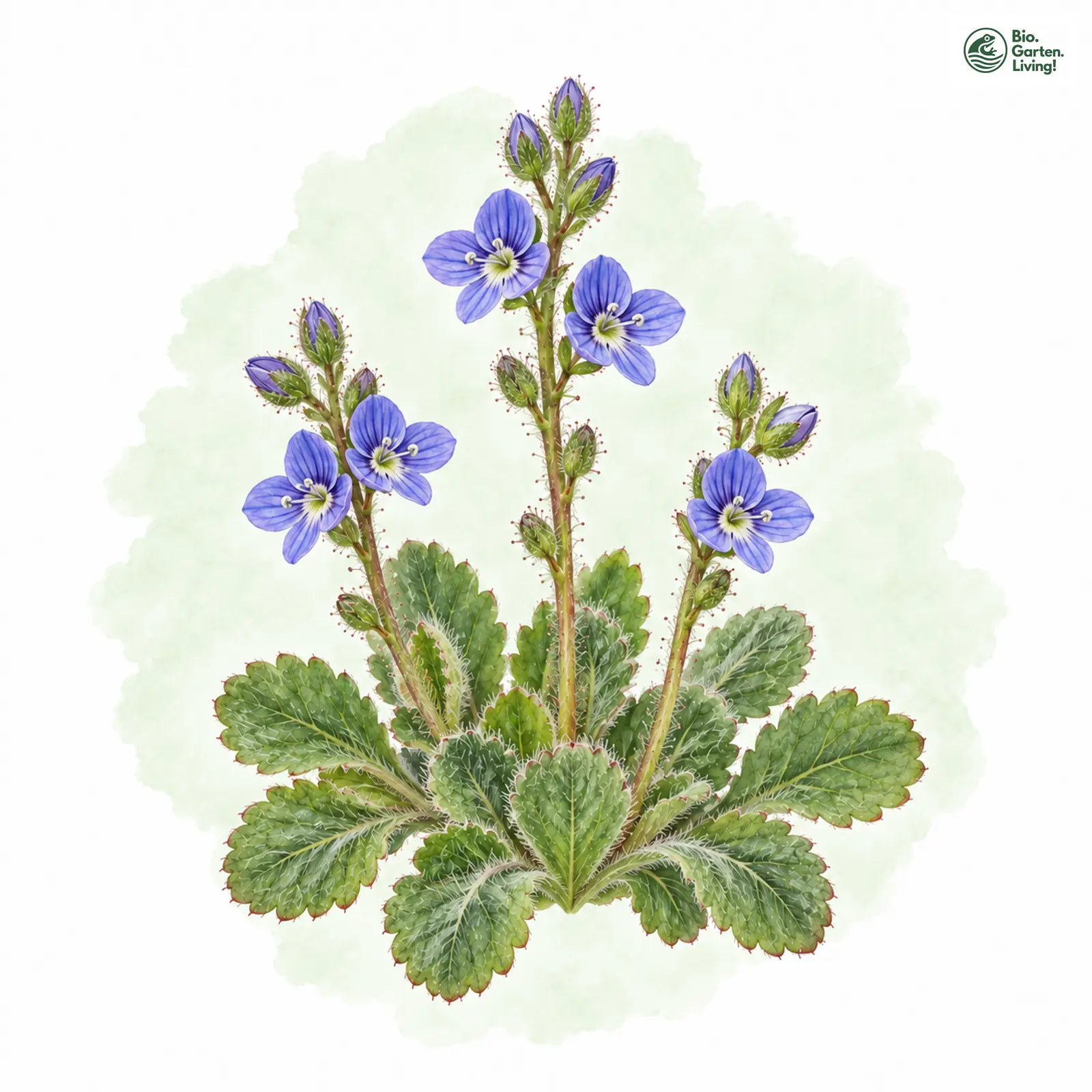 Aquarellzeichnung: Nacktstiel-Ehrenpreis (Veronica aphylla)