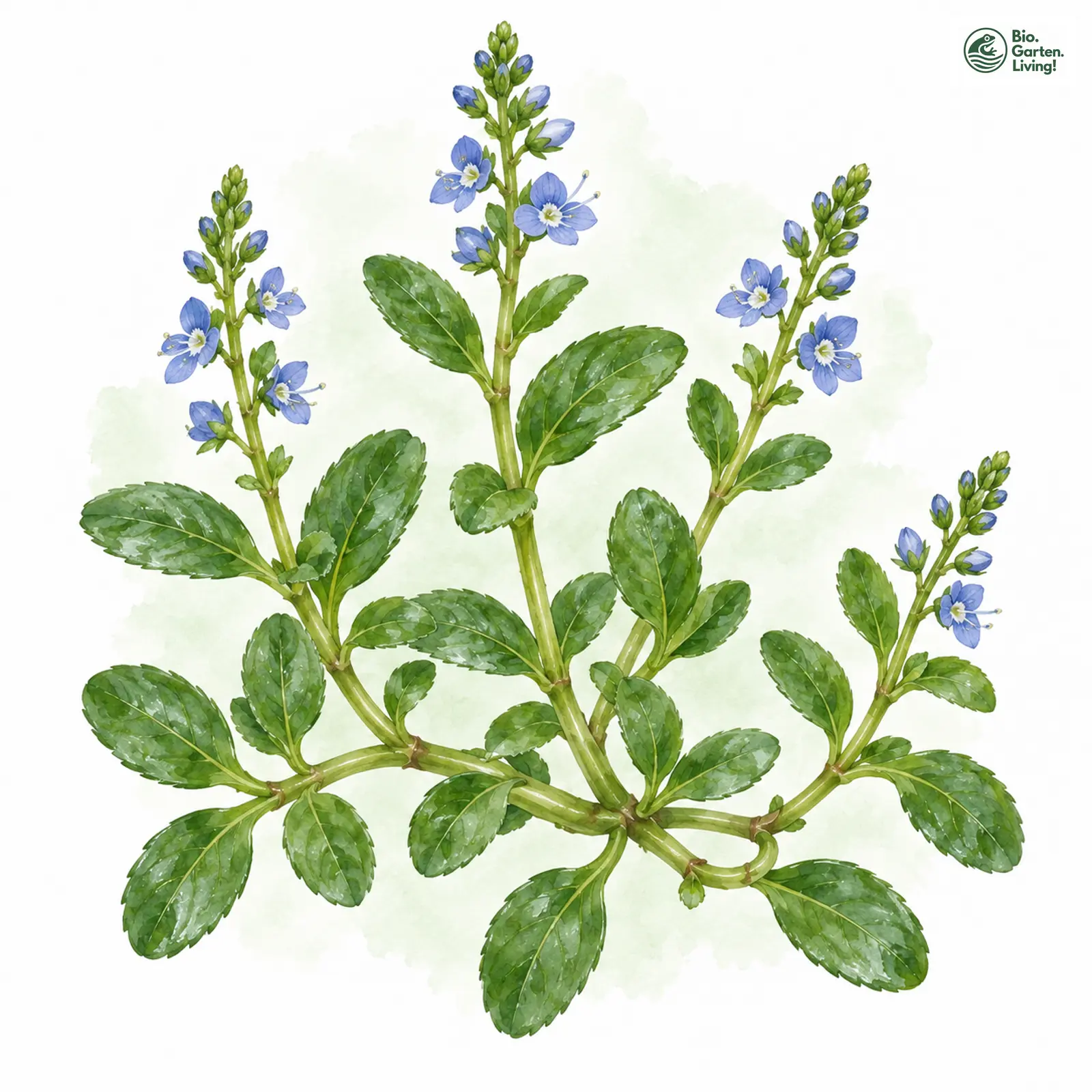 Aquarellzeichnung: Bach-Ehrenpreis (Veronica beccabunga)